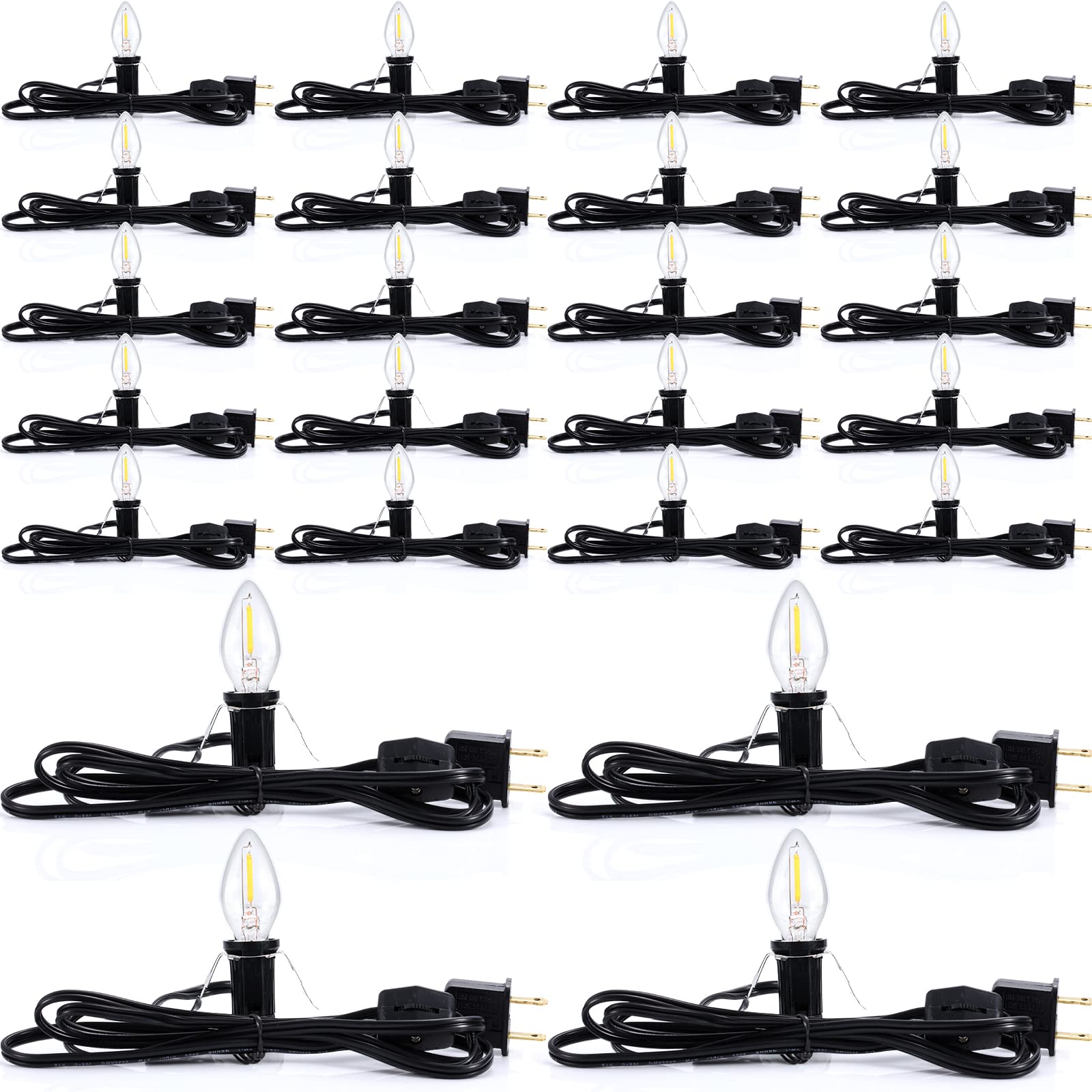 Coume 24 Packs Accessory Cord with LED Light Bulb, 6 Ft Warm Light Accessory Cord Kit (Black)