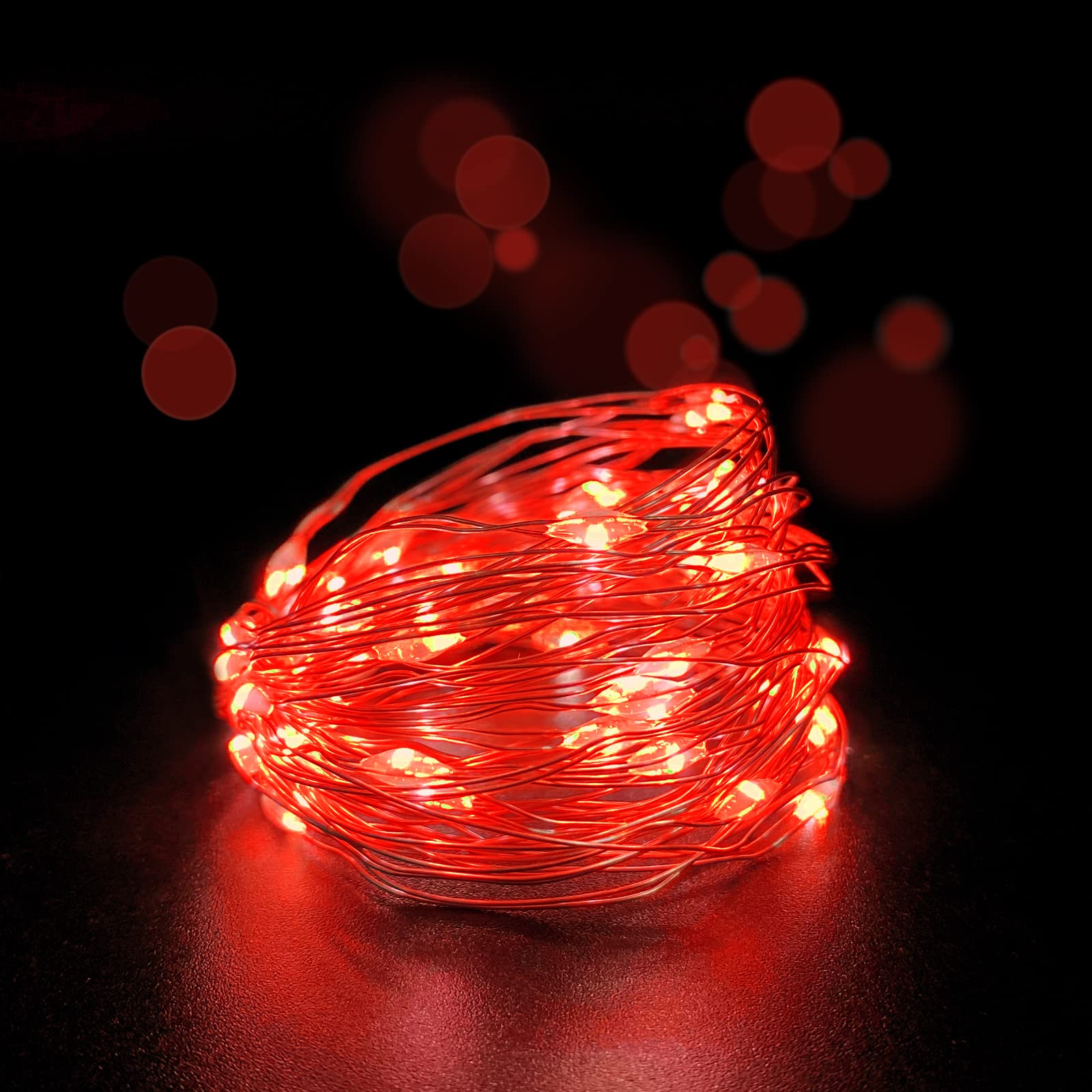 Yalilong With Timer Function Battery Operated Dewdrop Led Lights,Mini Fairy Lights For Home Parties Christmas/Halloween Holiday Decoration,6 Hours On/18 Hours Off,30 Leds,10 Feet (Red, 4)