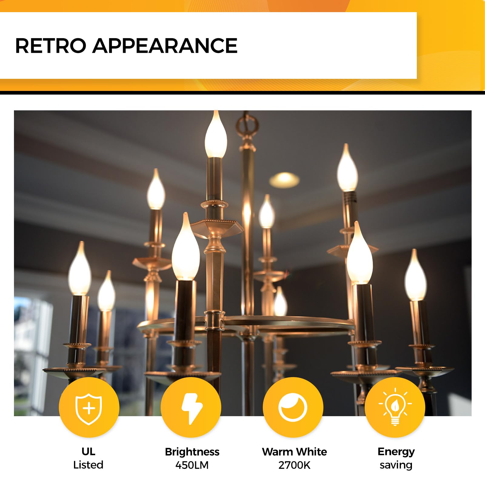 Hizashi Led Frosted Candelabra Light Bulbs, E12 Led Bulb 40W Equivalent, Dimmable 2700K Warm White, Chandelier Light Bulbs, 90+C