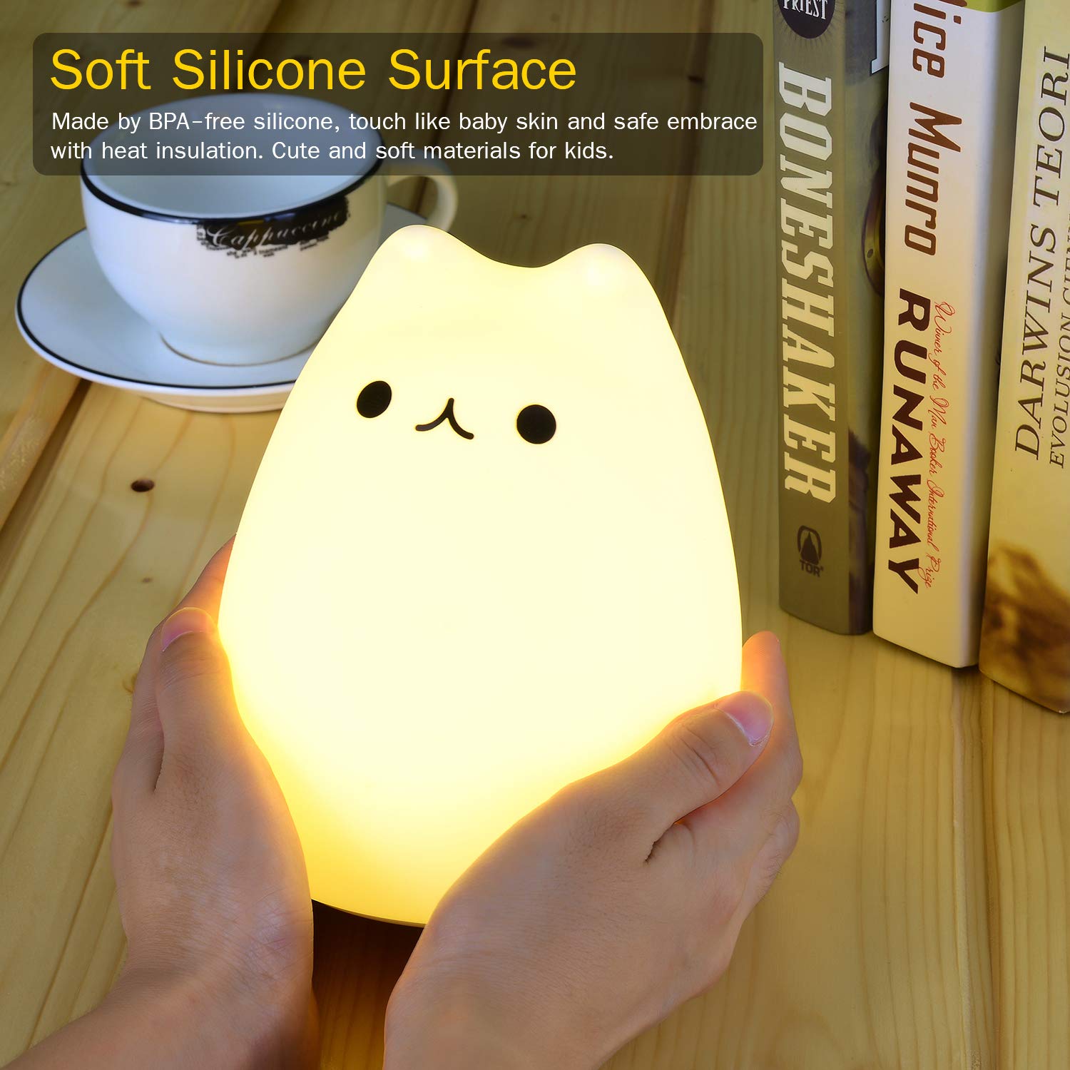WoneNice Cute Kitty Silicone Night Light with Remote, Color Changing Kawaii Silicone Nightlights, Gift for Women Mom Teen Girls
