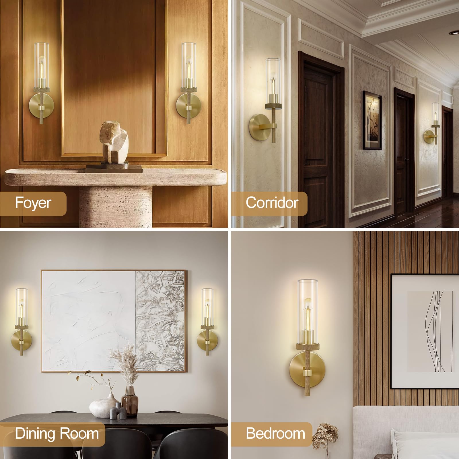 Brass Knurled Wall Sconces Set Of Two, 14'' Sconces Wall Lighting Indoors, Gold Bathroom Vanity Wall Sconces, Wall Lights For Li