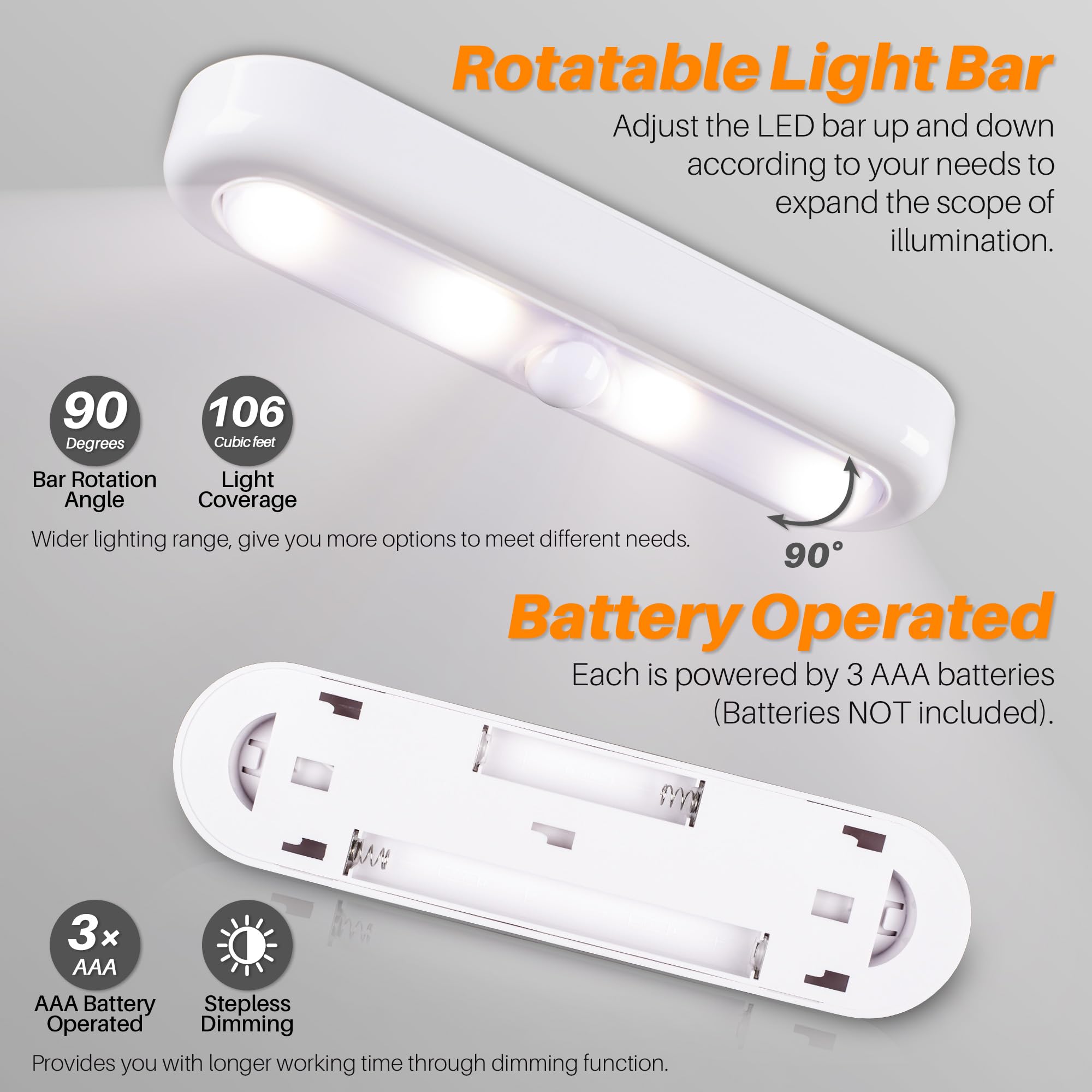 STAR-SPANGLED 7” Dimmable Push Tap Lights - LED Touch Lights, Battery Operated, 3 Color Modes for Kitchen & Closet, Model US-8022