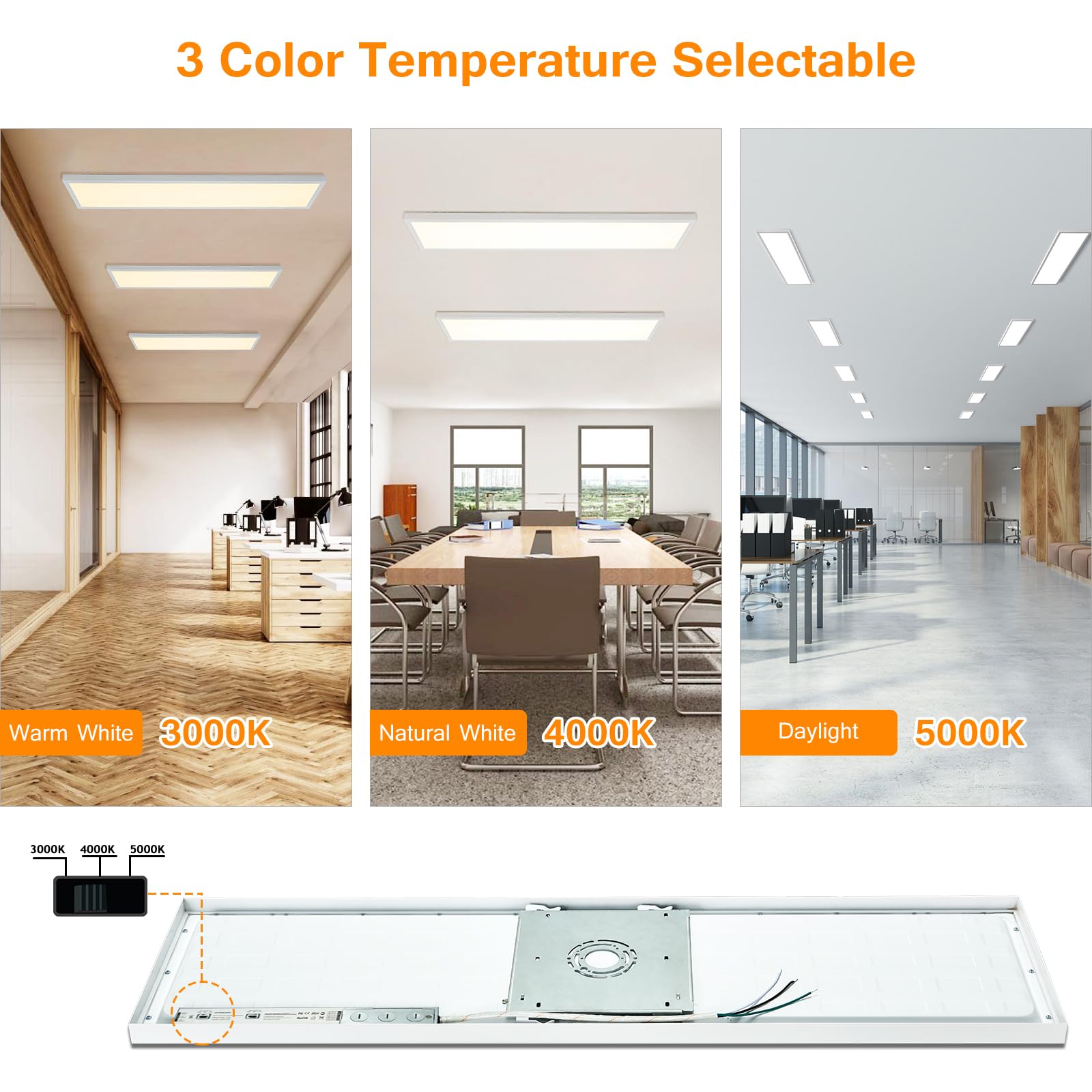 Mcacggo 12-Pack 1X4 Led Flat Panel Light Surface Mount, 5000K-4000K-3000K Selectable & 0-10V Dimmable, Rectangular Flush Mount C
