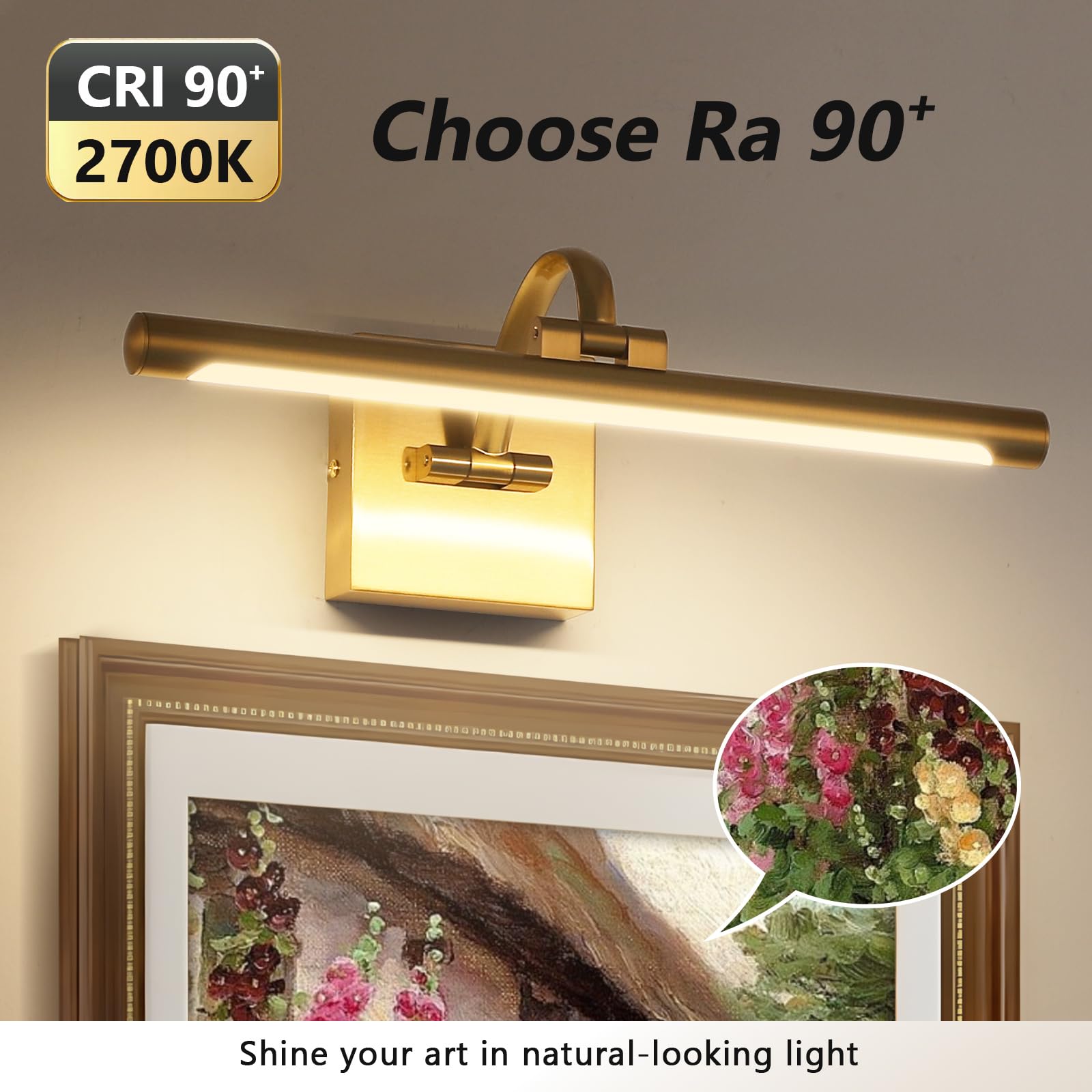 Desoop Brass Picture Lights For Wall Hard-Wired Led Picture Lighting Dimmable Art Light Gallery Lighting For Wall Portraits Artwork 15.75 Inch 7W Warm White