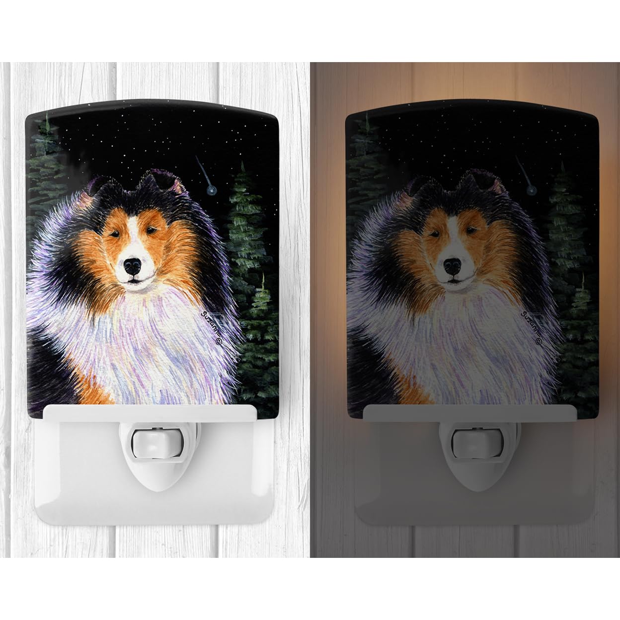 Carolines Treasures Ceramic Night Light, Starry Night Collie, 6x4x3in, UL-Certified, Multicolor, Model SS8491CNL