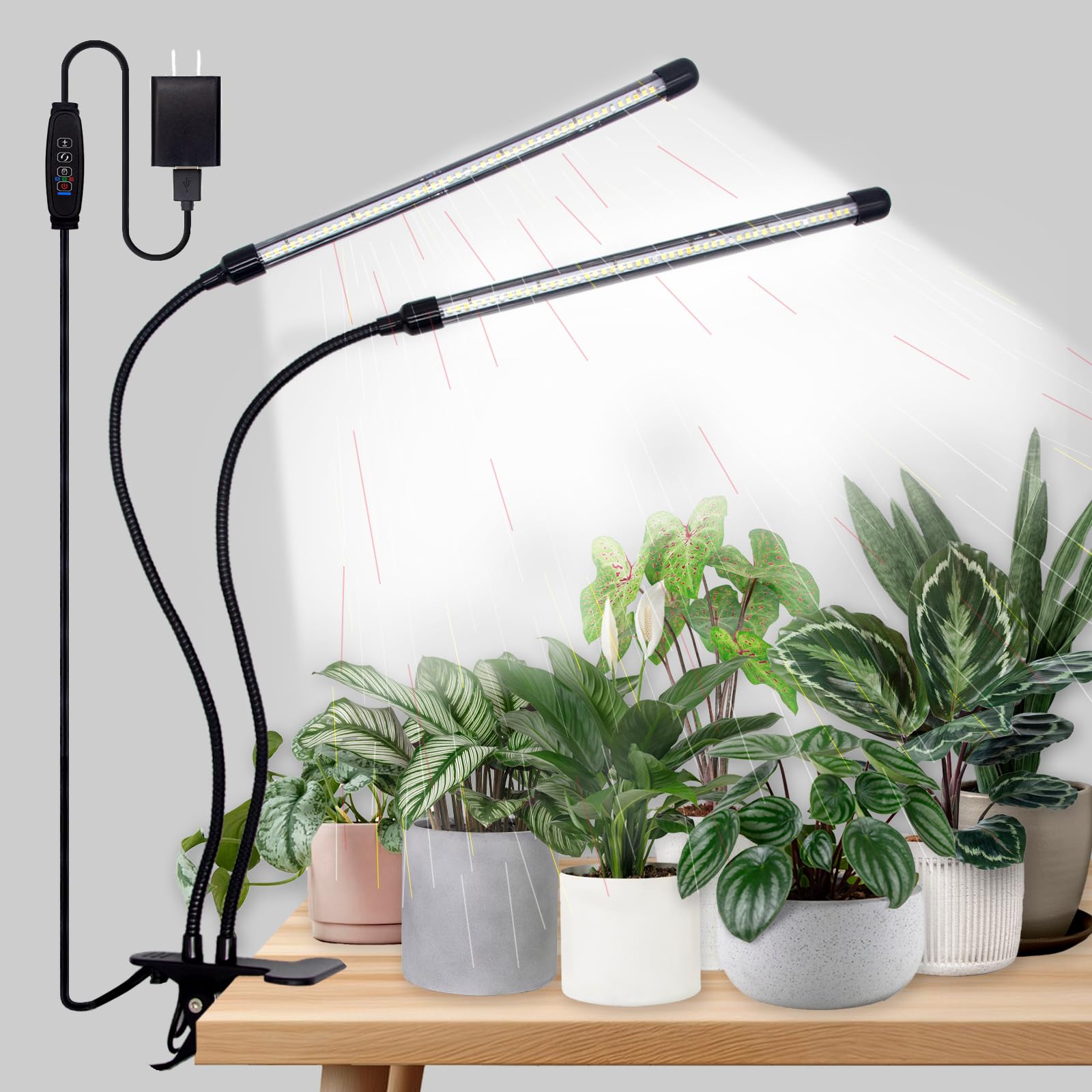 Grow Lights for Indoor Plants - 96 LED Full Spectrum Clip Plant Growing Light with 5-Level Dimmable,Auto On Off Timing 3 9 12Hrs Perfect for Indoor Growing and Seed Starting