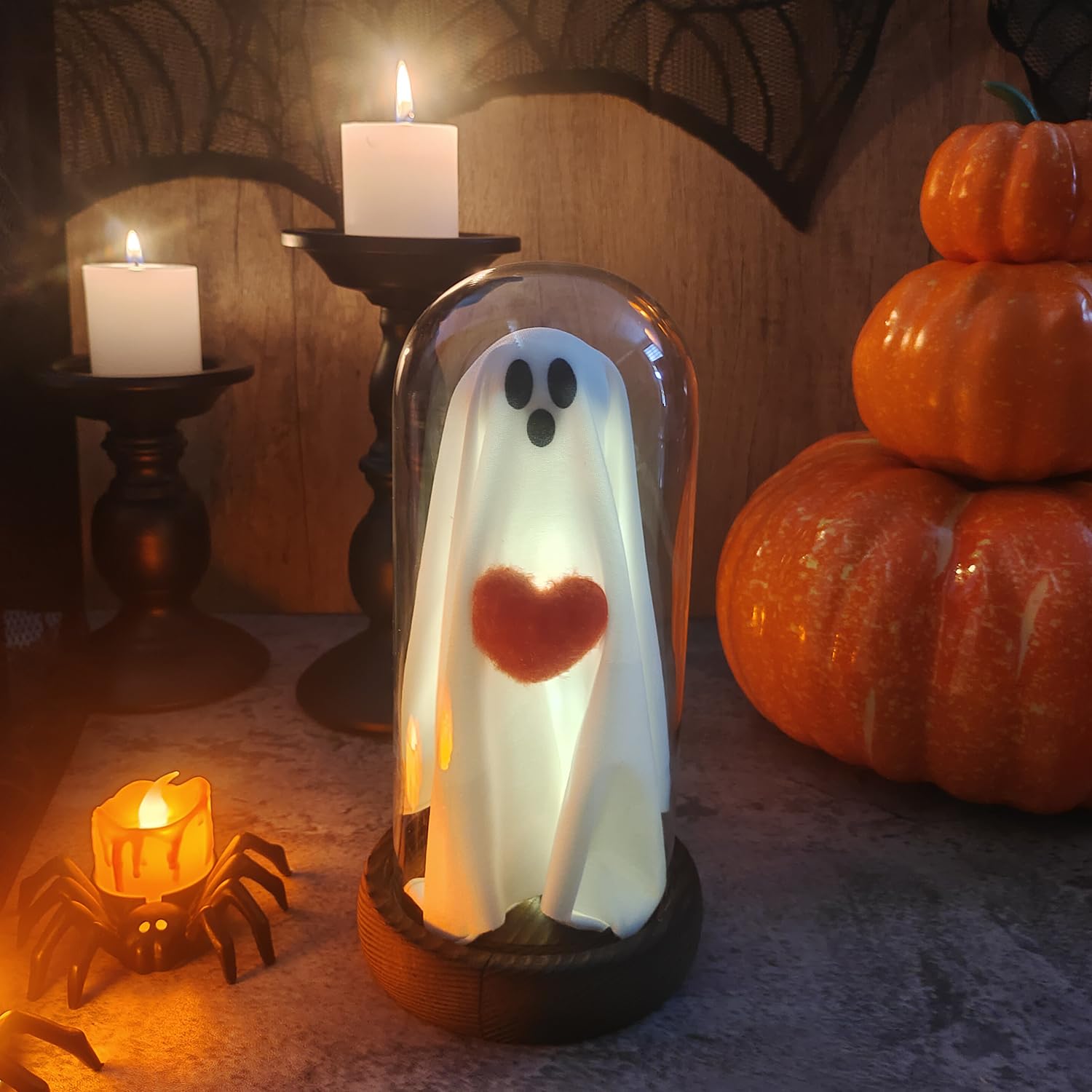 Generic Halloween Ghost Light Up Lamp with Remote Control, Small, Borosilicate Glass, Heart Color