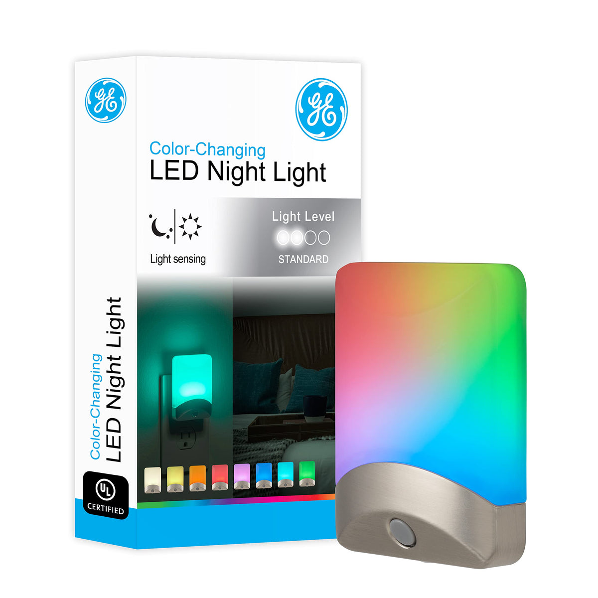 GE Color-Changing LED Night Light, 1 pack, Plug Into Wall, Dusk to Dawn Sensor, For bathroom, Childrens Room, Nursery, Safety Ra