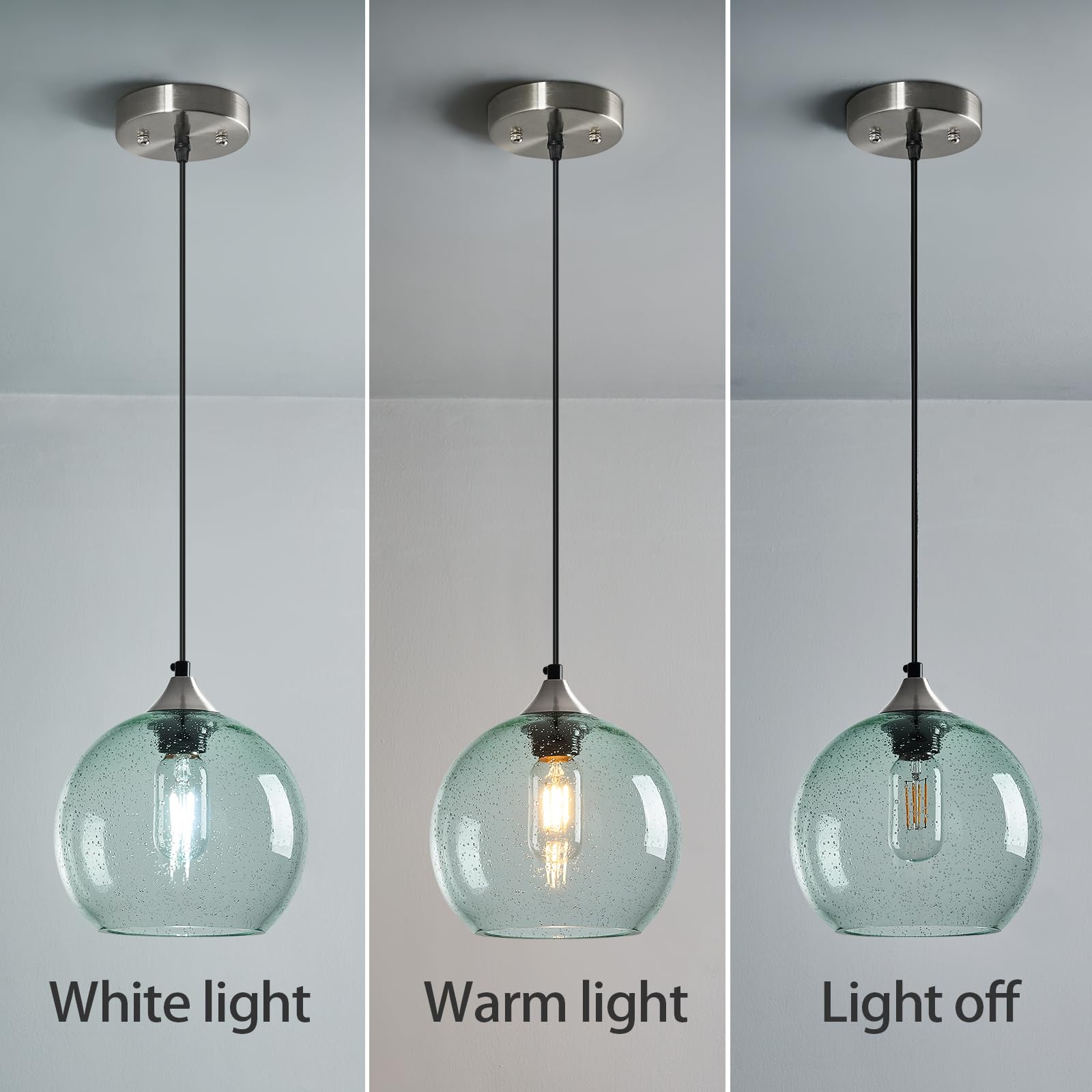 Lbsqj Light Green Glass Pendant Lights Kitchen Island Lighting Globe Pendant Light Fixtures Modern Pendant Lighting For Bedroom Living Dining Room Light Fixture (7.87 In  2 Pack)
