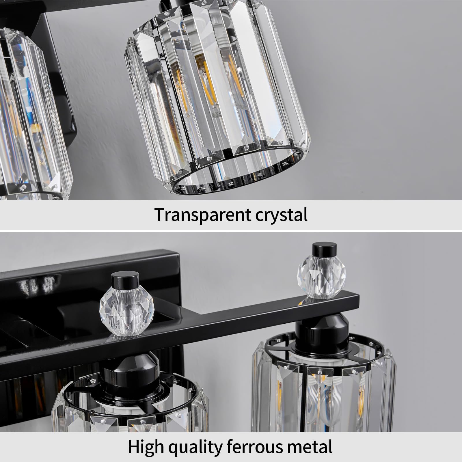 FDPBY 3-Light Bathroom Vanity Light Fixtures, Plating Black, Modern Crystal, Model 291, Over Mirror Lighting