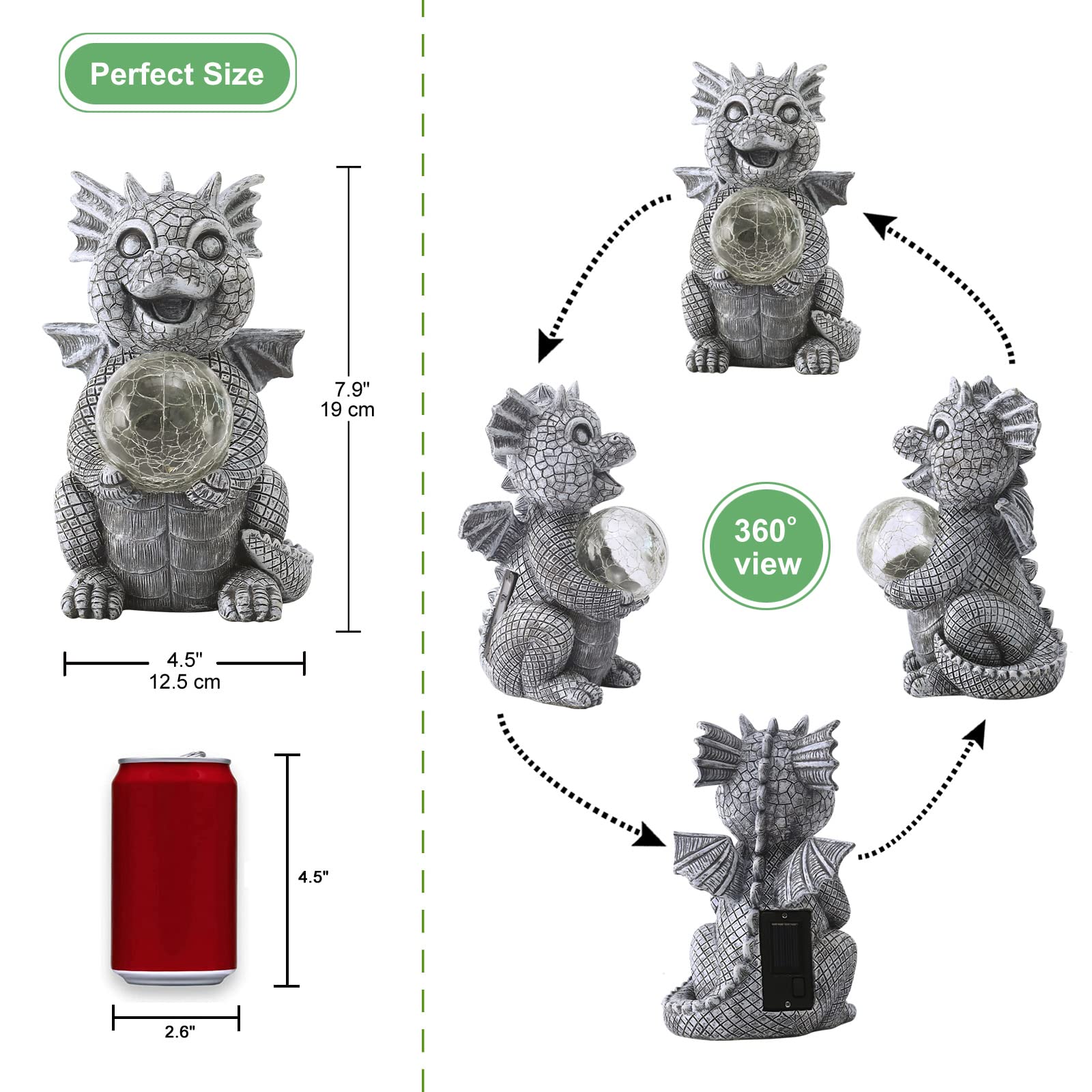 Qeeman Garden Decor Solar Statue - Dragon Hold LED Lights, Polyresin, Outdoor Yard Art for Mom, Grandma, Wife,  Front Patio Decorations