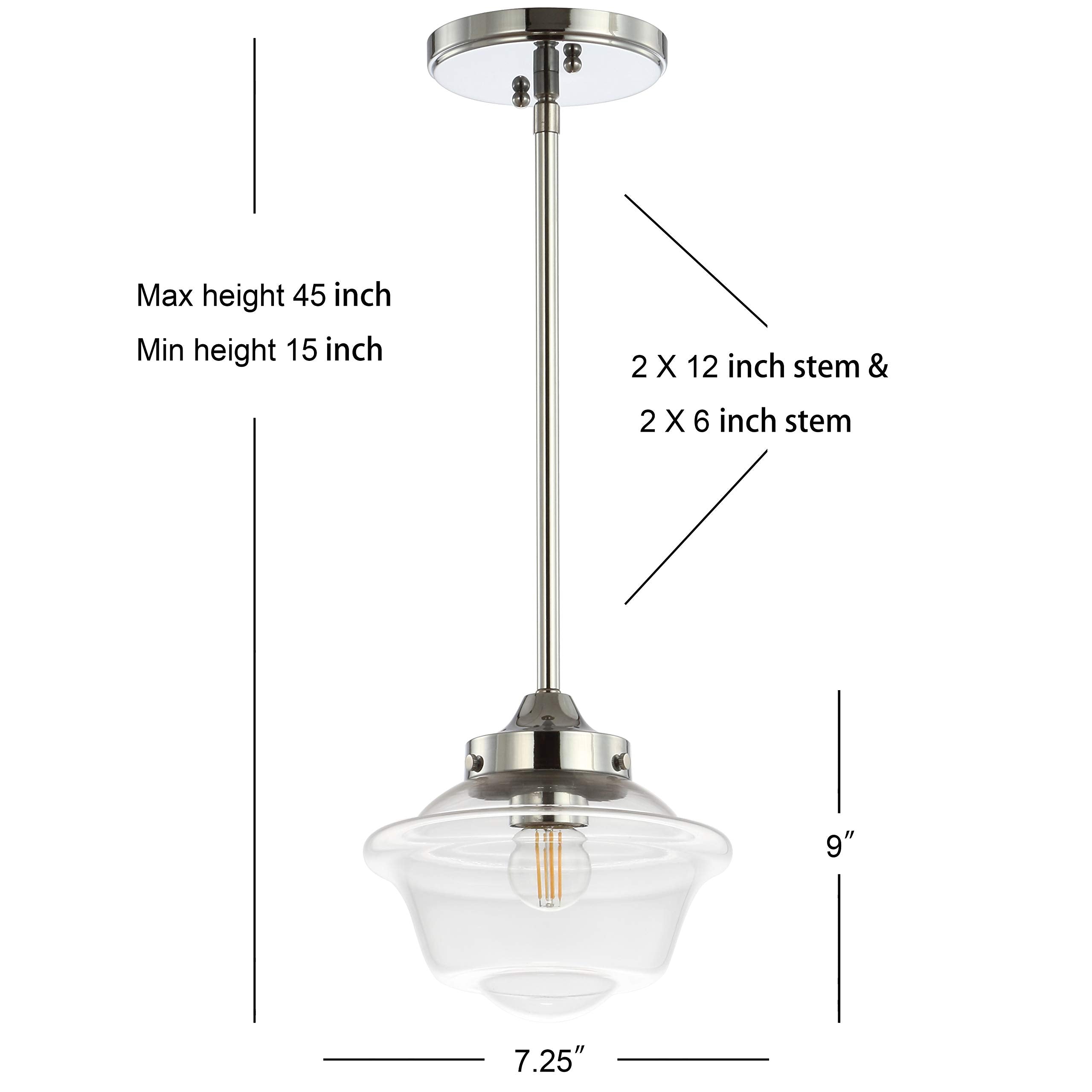 Jonathan Y Jyl3516B Kurtz 7.25'' Adjustable Drop Metal/Glass Led Pendant Contemporary Transitional Dimmable Dining Room Living R