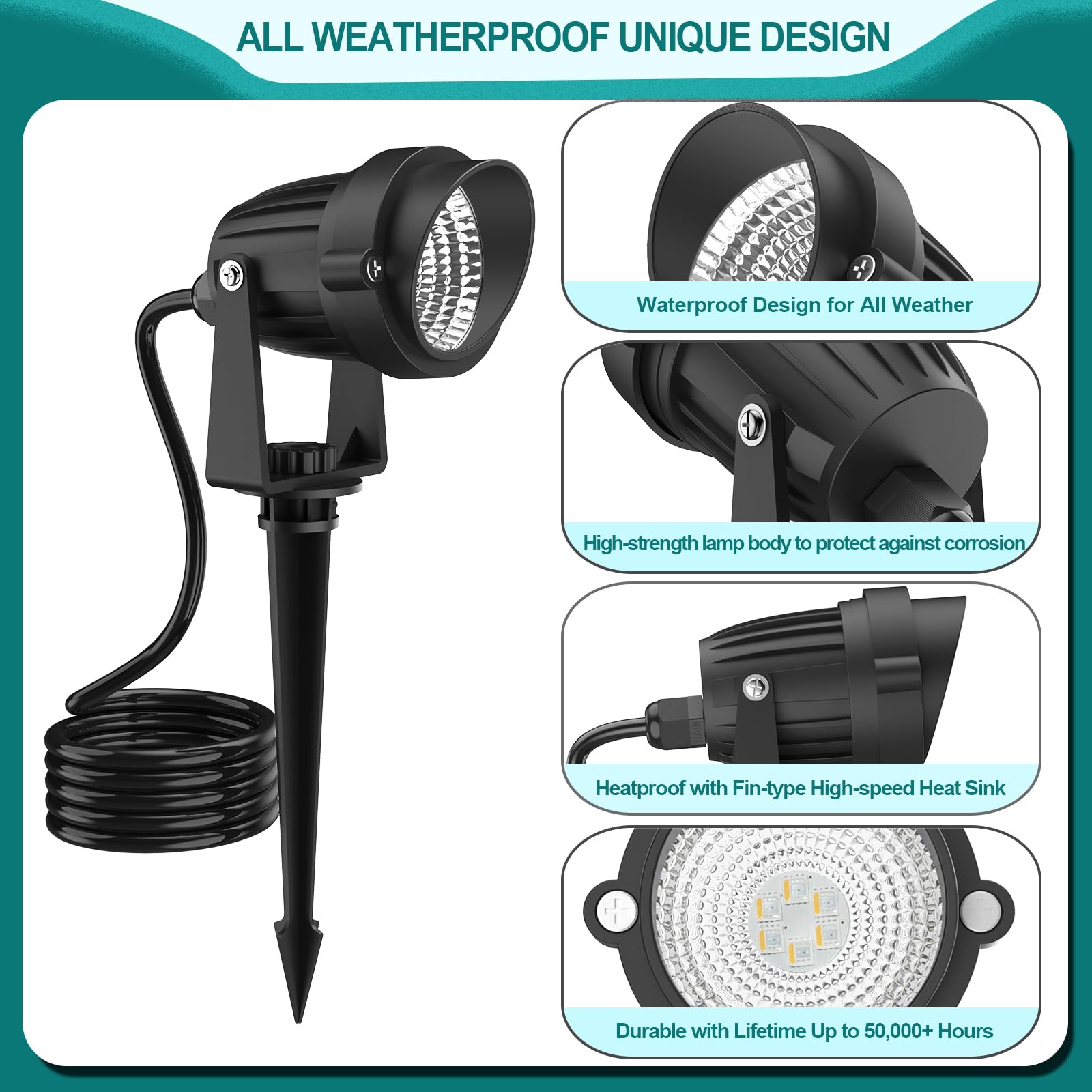 Icreating Led Spotlight Outdoor - White 2700K-6500K Stepless Adjustable Led Spot Lights With Remote Timer, Plug In Waterproof La