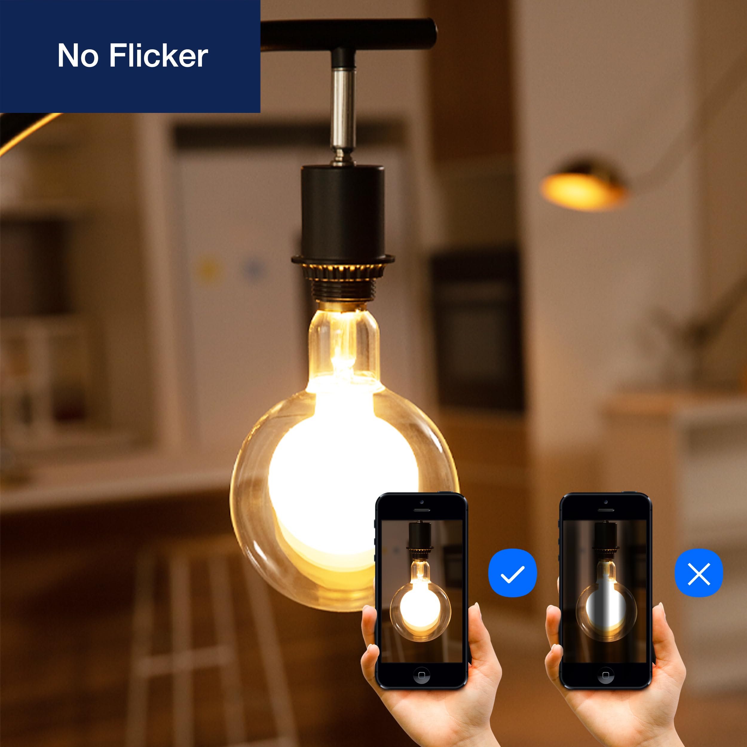 FLSNT G125 Dimmable Globe LED Edison Bulbs, 7W (40W Equivalent), 400LM, Soft White 2700K, E26 Base, Frosted Glass,