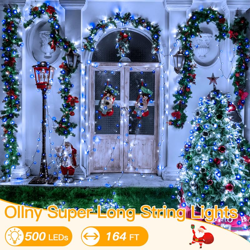 Ollny Christmas Lights 500LED 164FT IP44 Waterproof Remote Timer Blue White HG-29V503C
