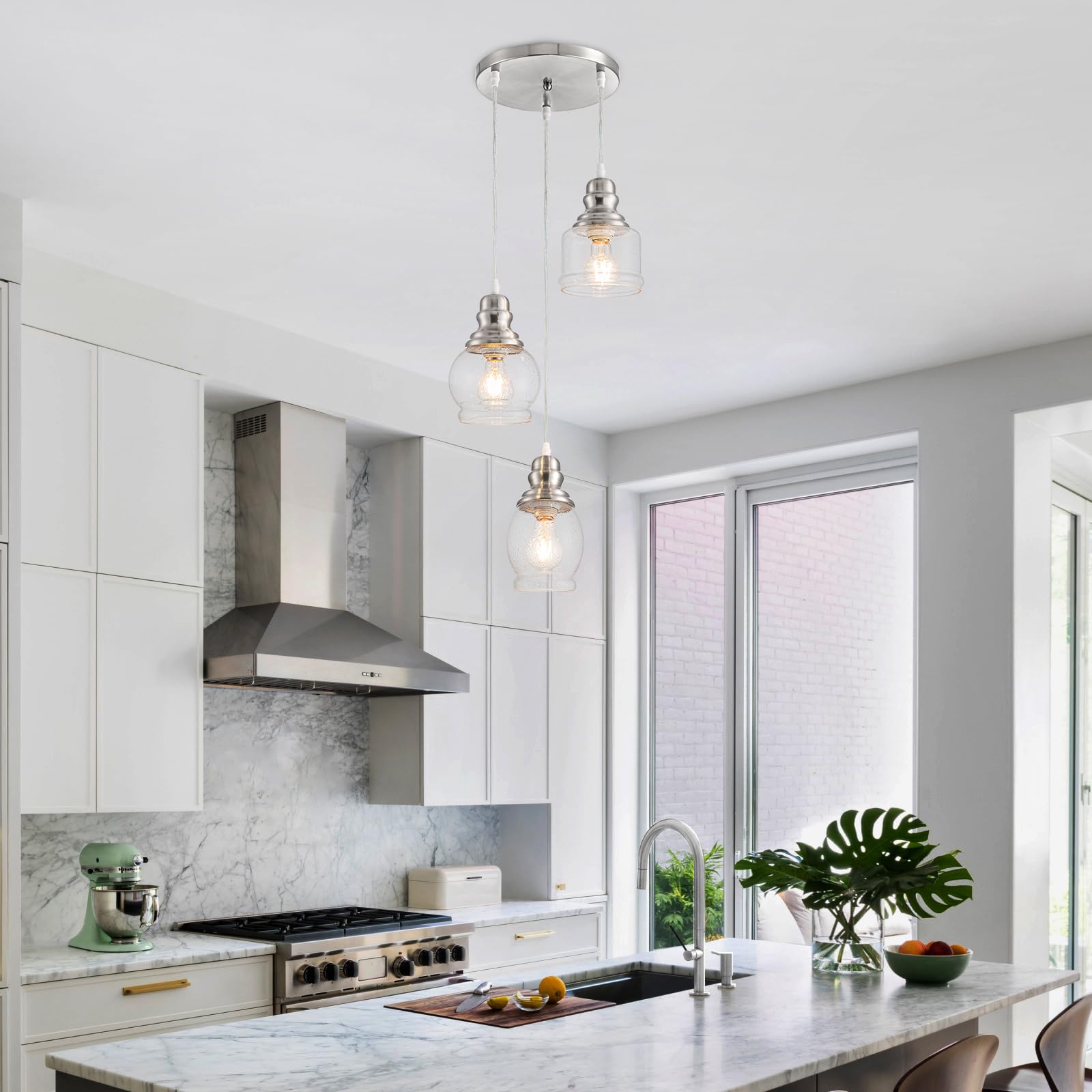 Wilon Dining Room Light Fixture, 3 Light Pendant Light Fixtures Kitchen Island Pendant Lighting, Cluster Pendant Light With Seed