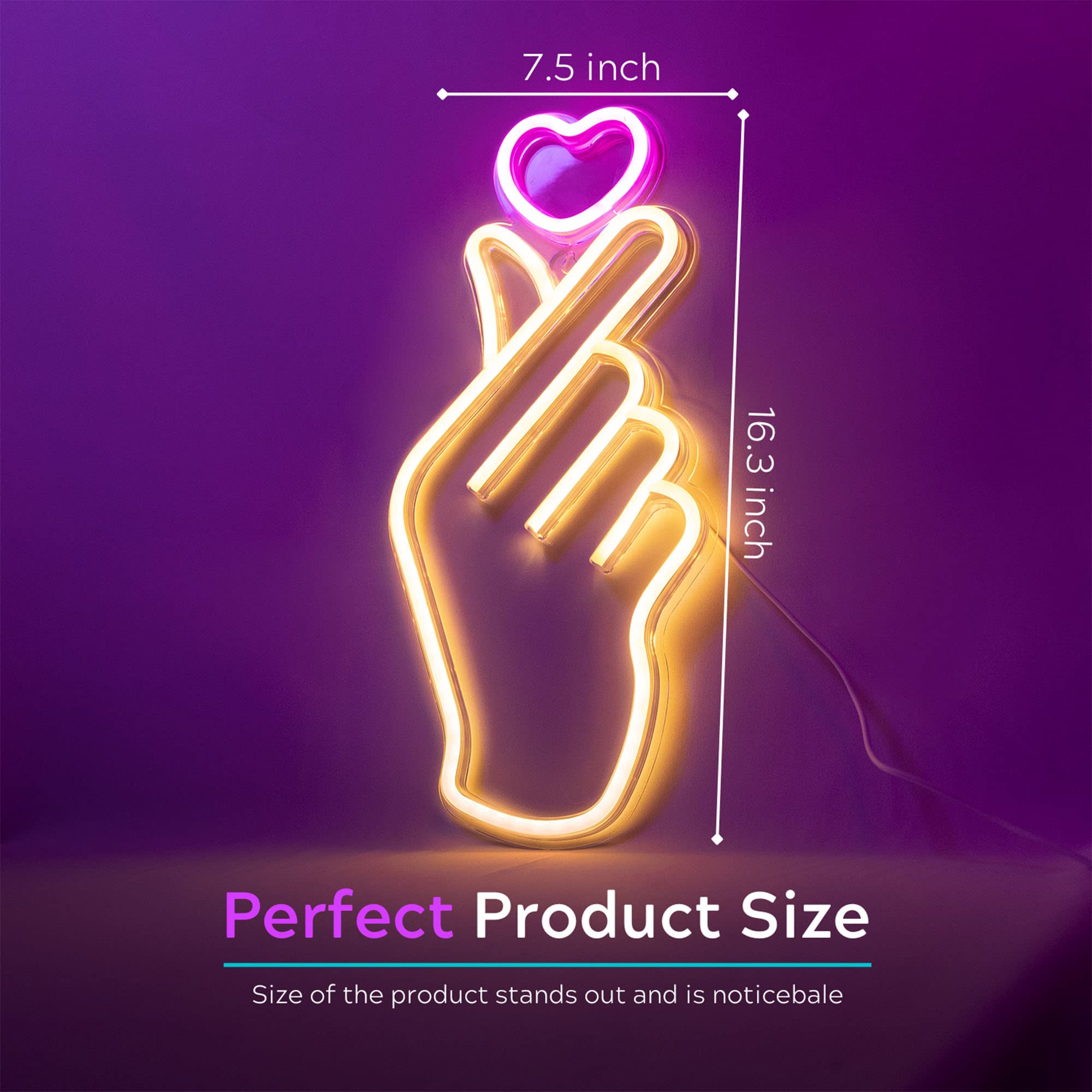 LEBURRY Finger Heart Neon Sign - LED Light for K-pop Fans, 16.3x7.5 inches, South Korean Novelty Decor