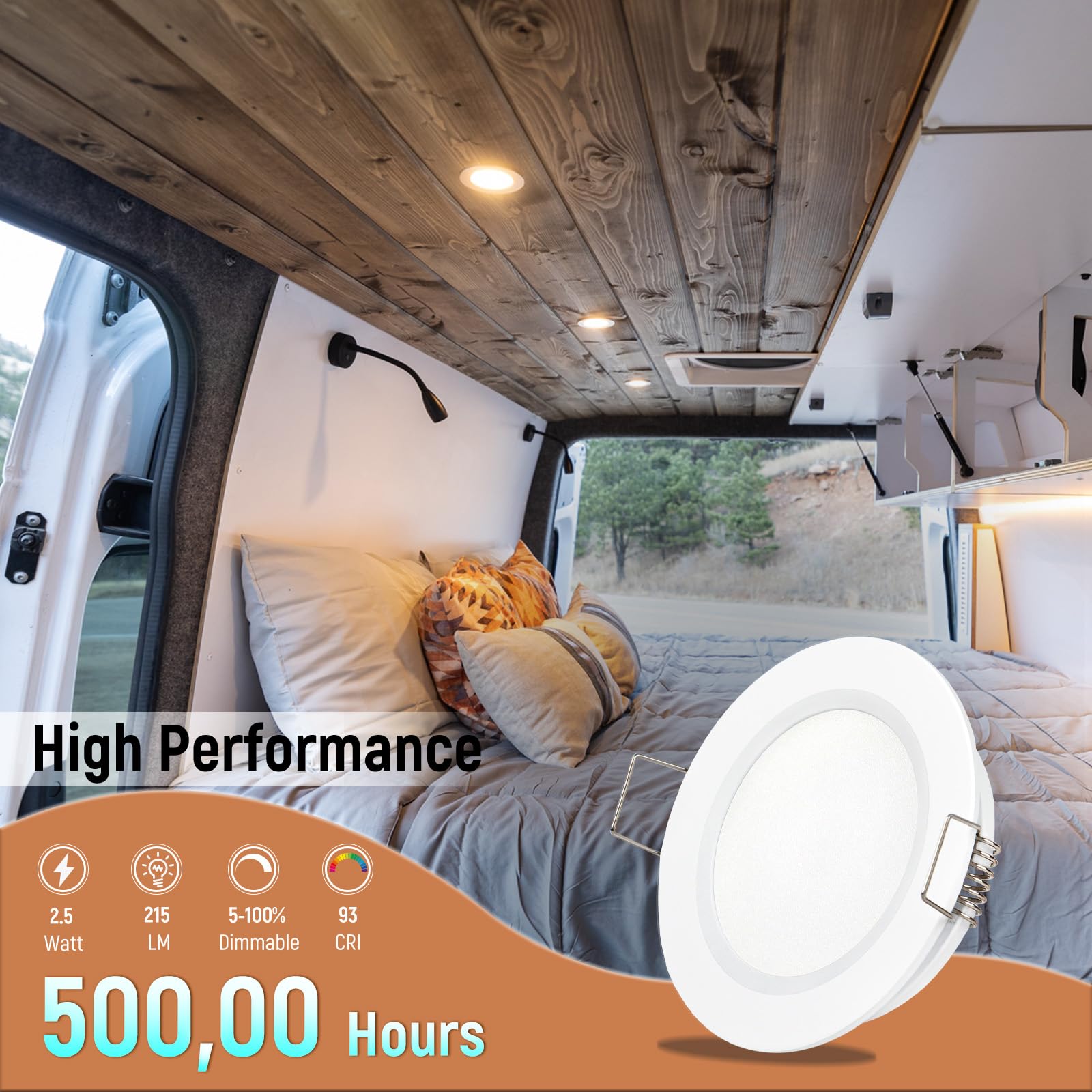 Obeaming 8 Pack 12V LED Puck Lights - Aluminum Recessed Ceiling Lights for RV, Boat, & Cabinet - Pearly White/Cool White, Model OB-12V-