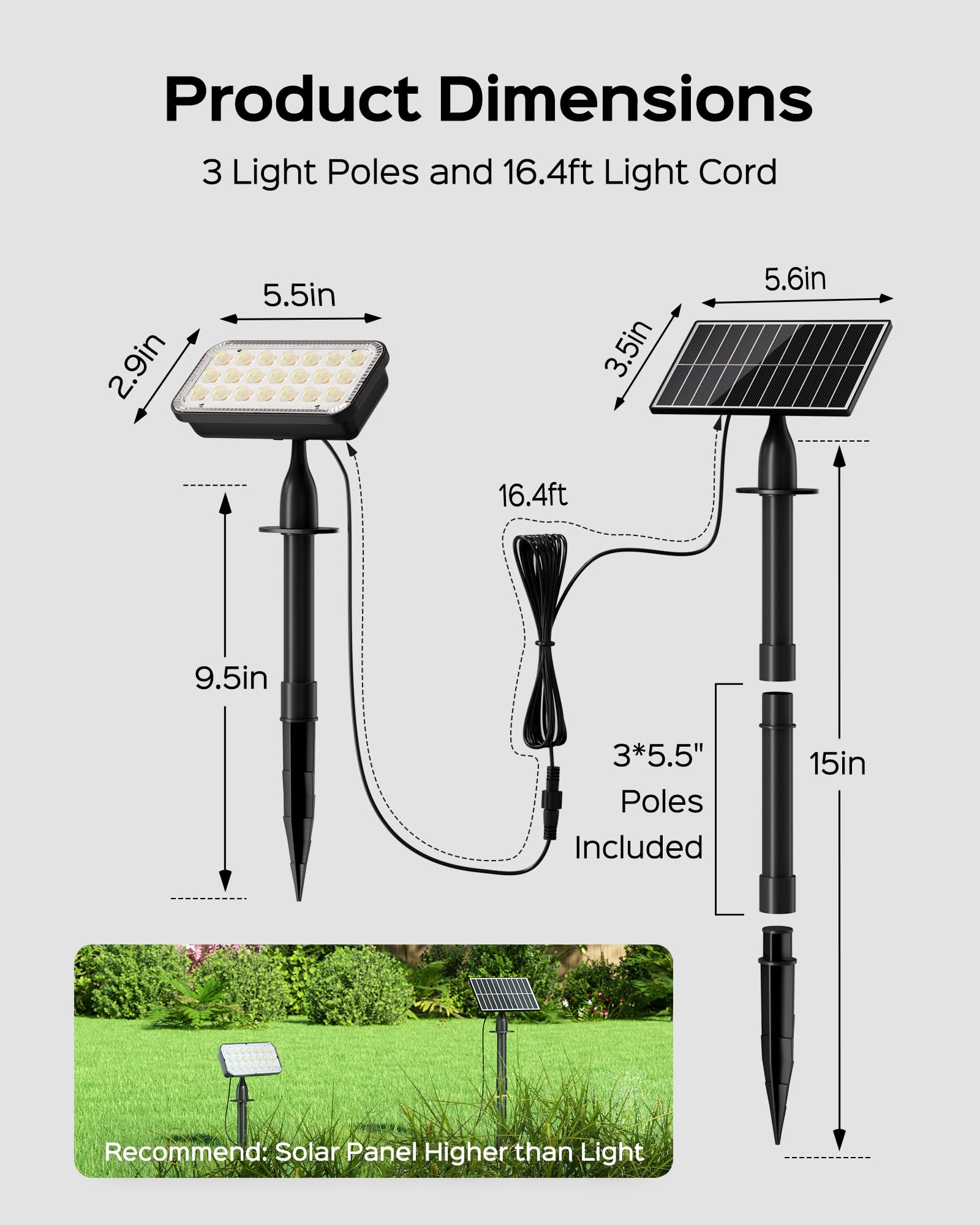 JACKYLED Solar Spot Lights Outdoor, 84-LED Solar Spotlights with 16.4ft Cord, 5 Lighting Modes, IP65 Waterproof Landscape Lights