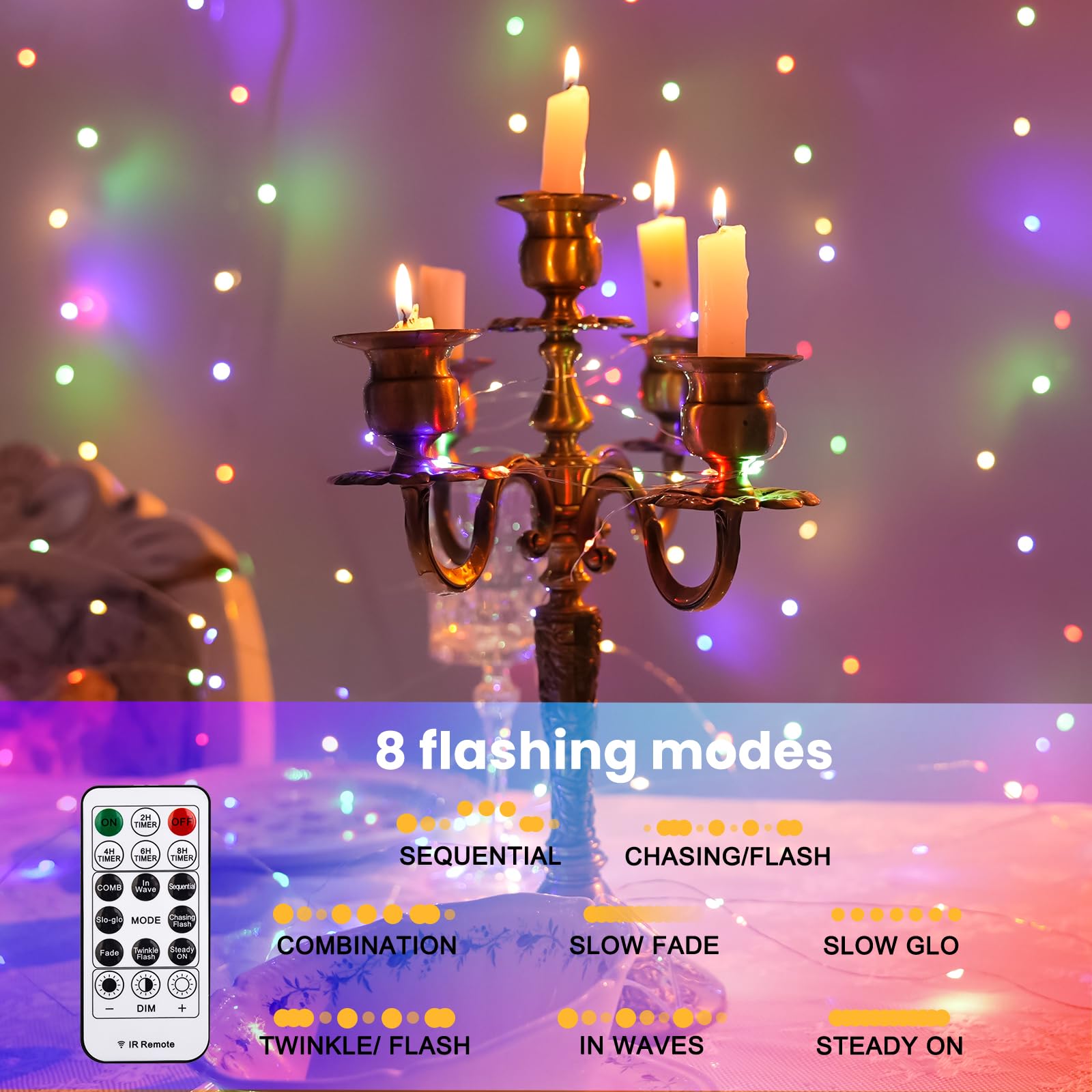 HXWEIYE 300LED Multicolor Fairy Curtain Lights with Remote, 8 Modes, Timer, 9.8x9.8Ft, USB Plug, Silver Copper Wire