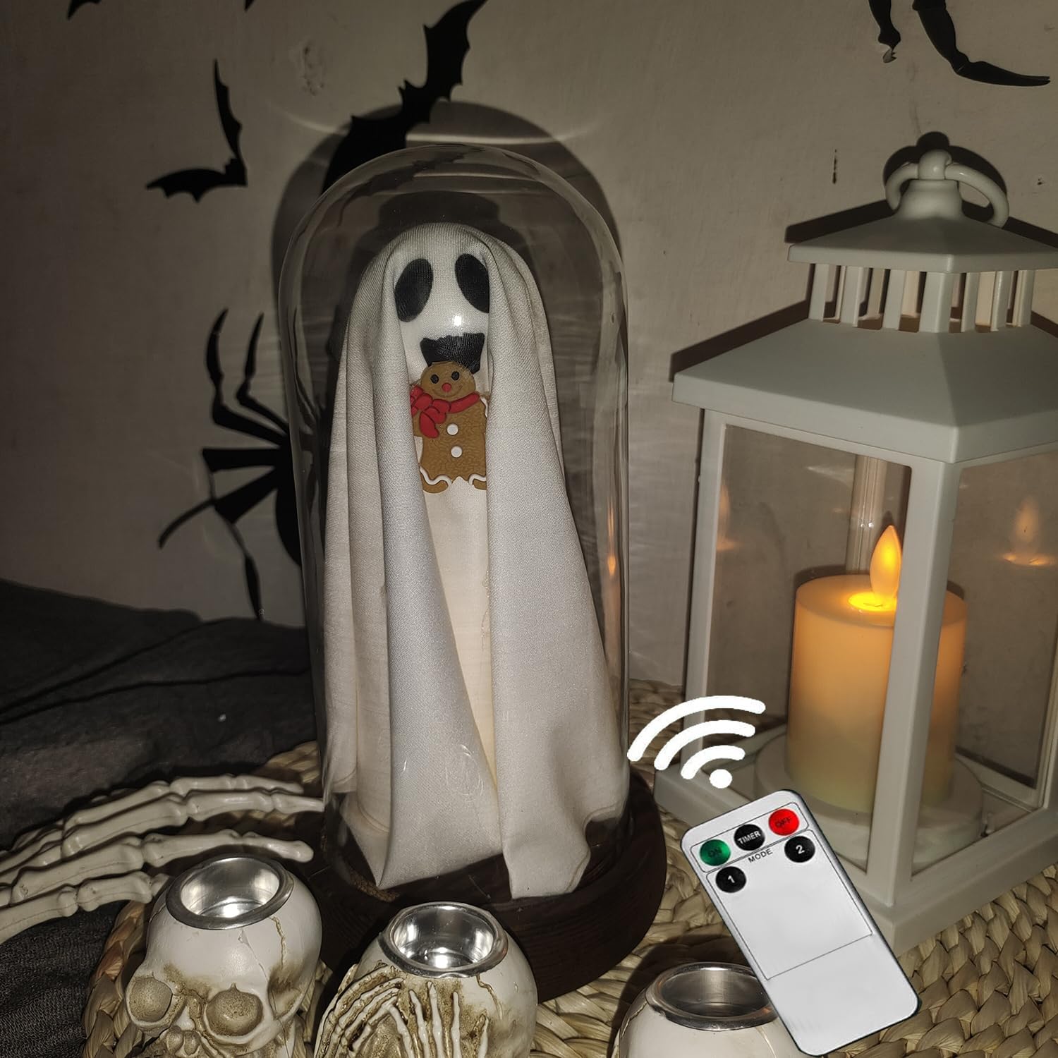 Generic Halloween Decor - Gingerbread Man Ghost Lamp with Remote Control Lights, Indoor Tabletop Decoration