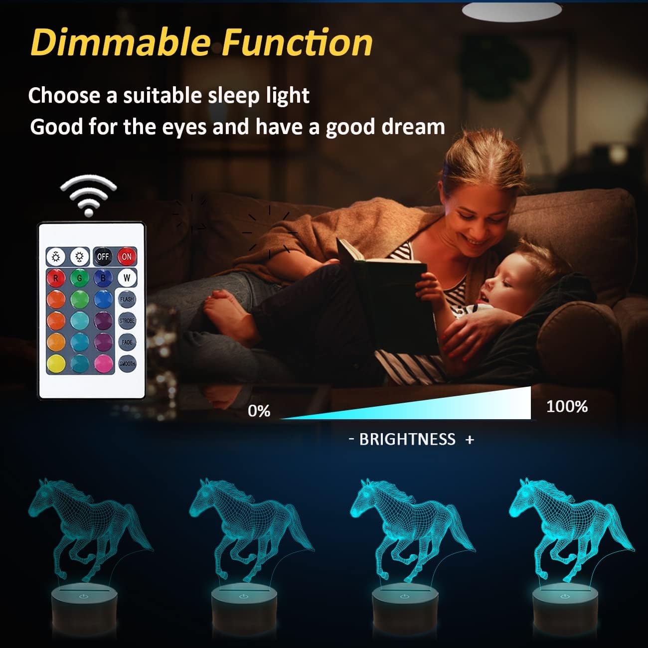 Lightzz Horse Night Light - Remote Control, 16 Colors, Acrylic Lamp for Kids Room, Holiday Gifts, Model FS-XMX001-9999