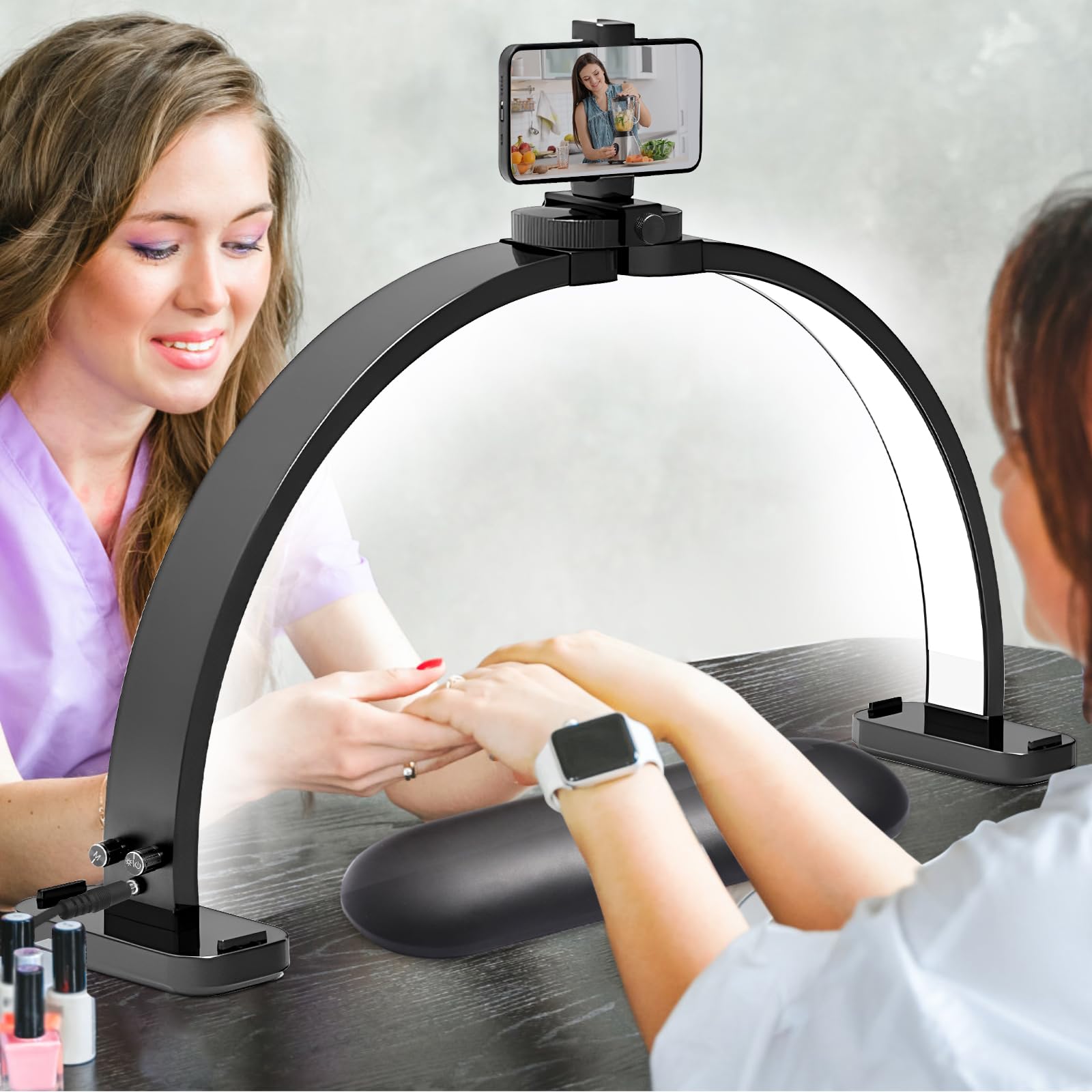 Cgbe Nail Half Moon Light: Extra Large 30.7'' Half Moon Light For Nail Desk With Phone Holder - 3 Color Modes & 10 Brightness Na