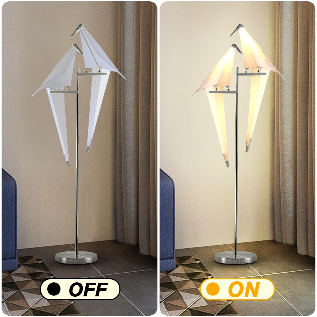 More Change 69In Modern Led Floor Lamp, Bird Floor Light Silver Metal Fixtures For Living Room Bedroom Dinning Room Office