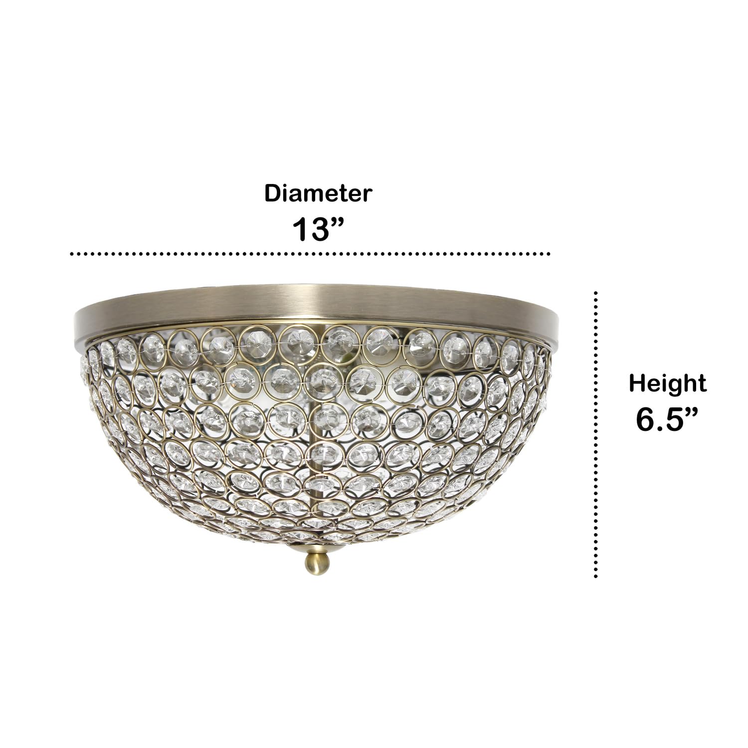 All The Rages 2-Light Flush Mount Ceiling Light, Crystal, Antique Brass, Model Lhm-2000-Ab-2Pk, Set Of 2