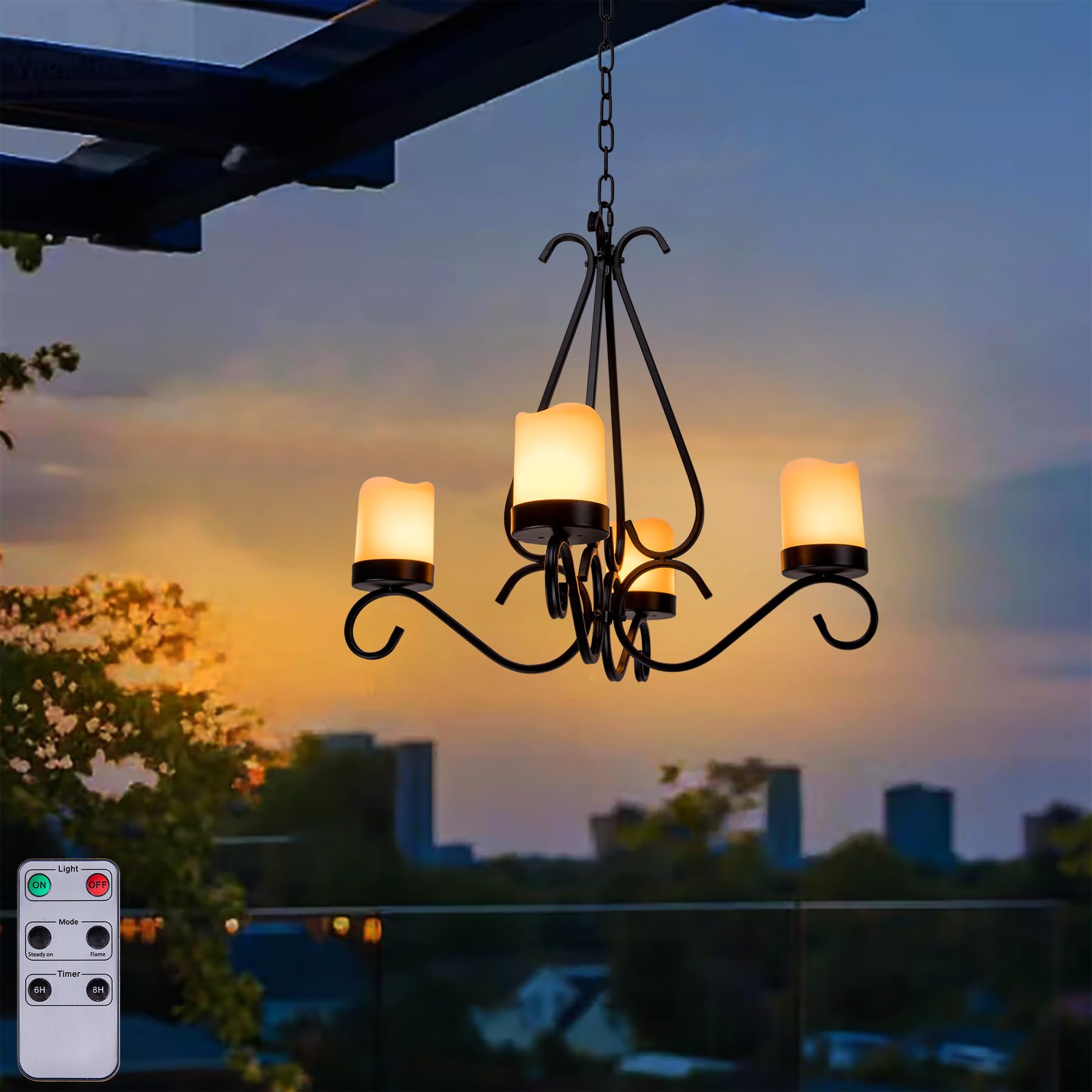 Twinkvilla Battery Operated Chandelier, Outdoor Chandelier With 4Pcs Battery Operated Led Candles, Hanging Candle Chandelier Lig