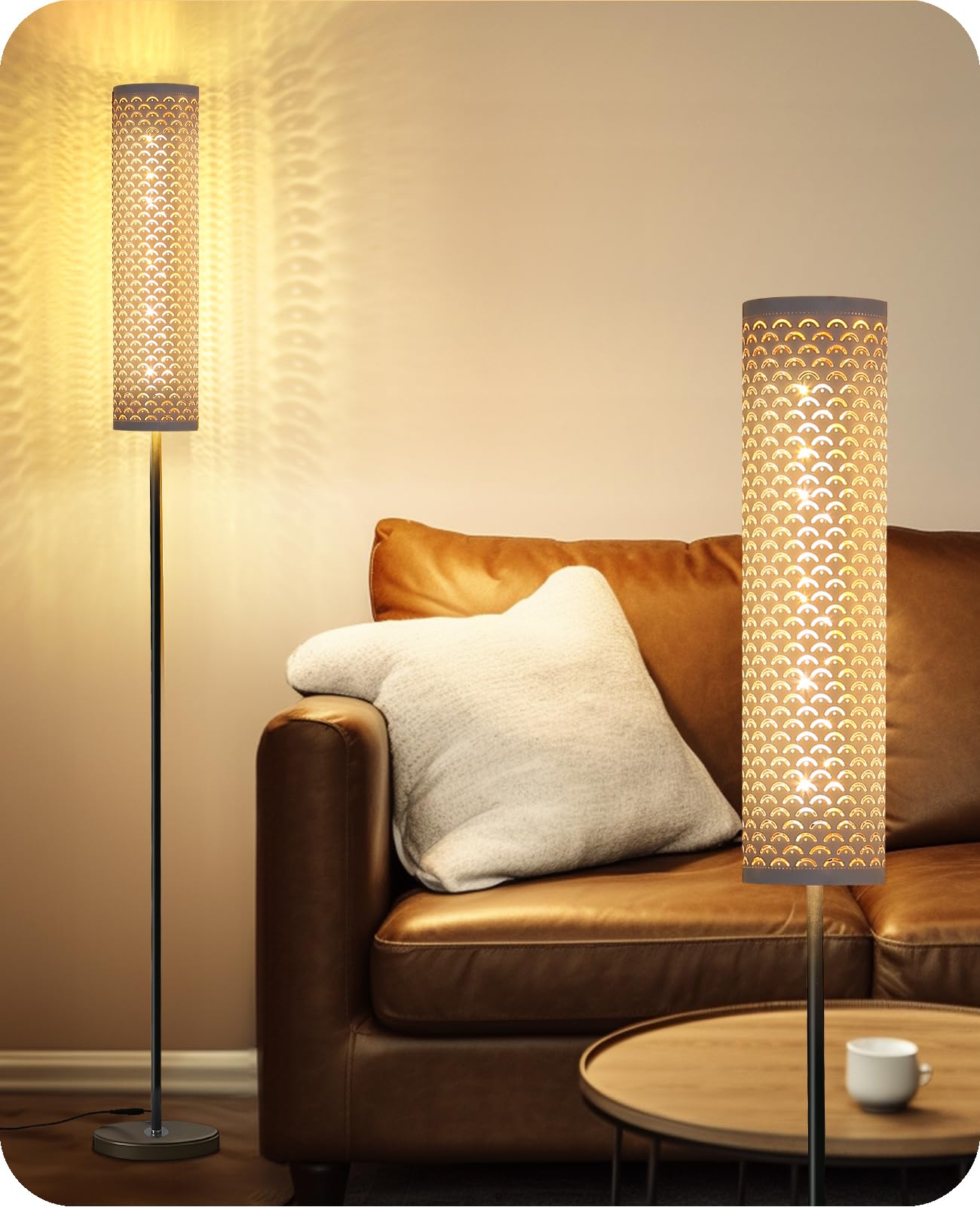 VOUTOOR Industrial Modern Floor Lamp, Dimmable, Remote Control, Fabric Shade, White, Model FL241007