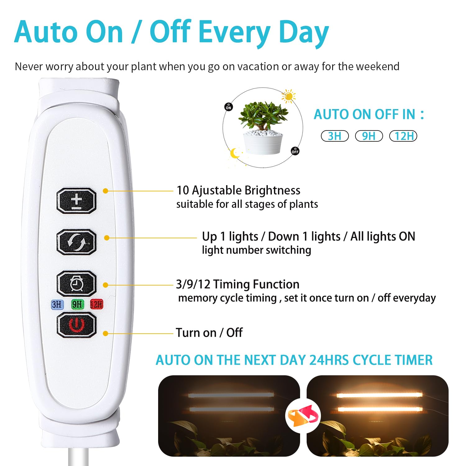 Led Grow Light Strips For Indoor Plants Full Spectrum 3500K, 96 Leds Plant Light Bar With 3/9/12H Timer, 10 Dimmable Levels For Seedling Succulent, 13 Inches, 2 Head