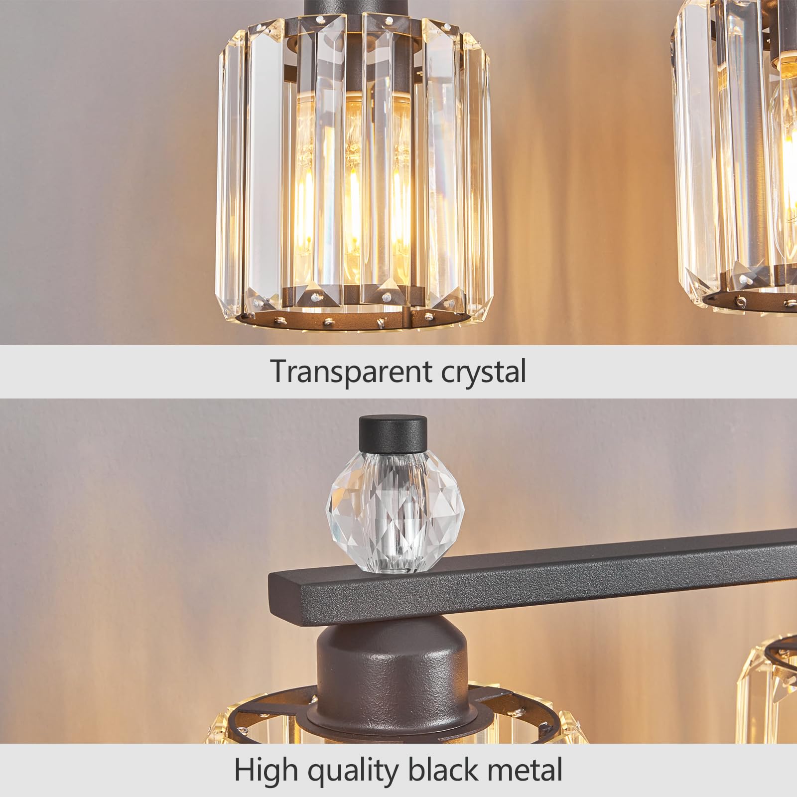 FDPBY 6-Light Bathroom Vanity Lights Modern Crystal Fixtures Over Mirror Sand Black Metal 291