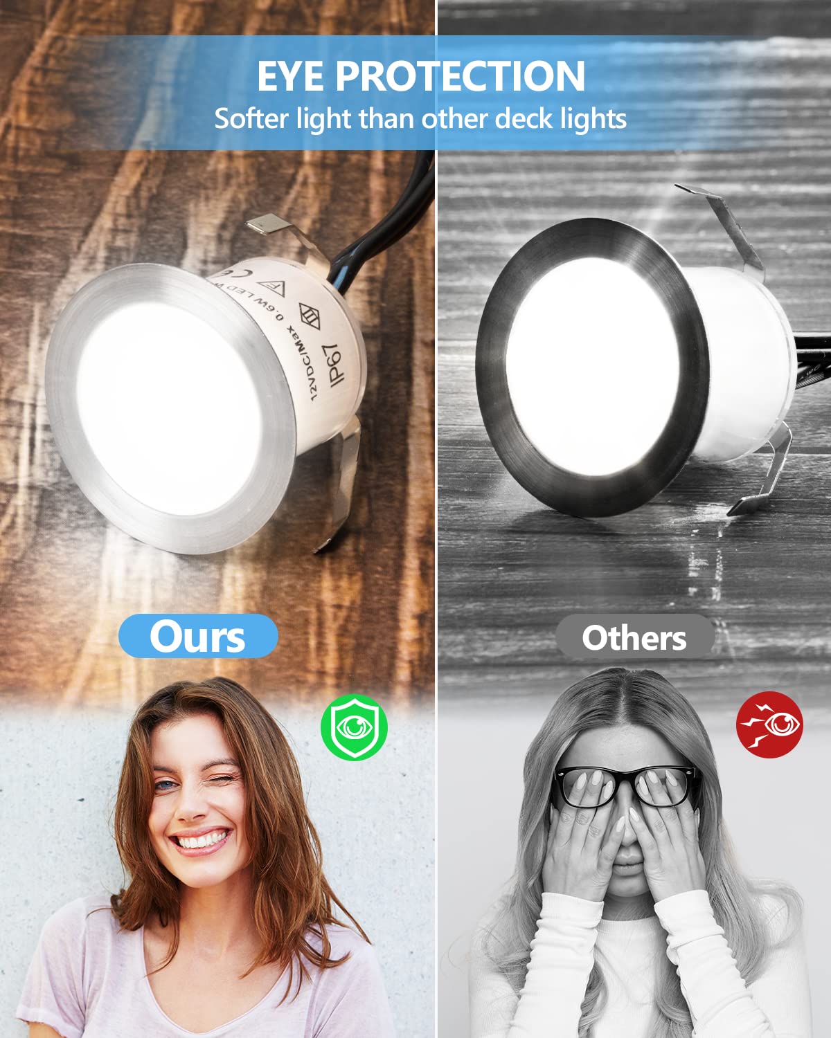 Hiboitec 16 Pack Recessed Led Deck Lights, 12V Waterproof Outdoor Stair & Step Lighting, White