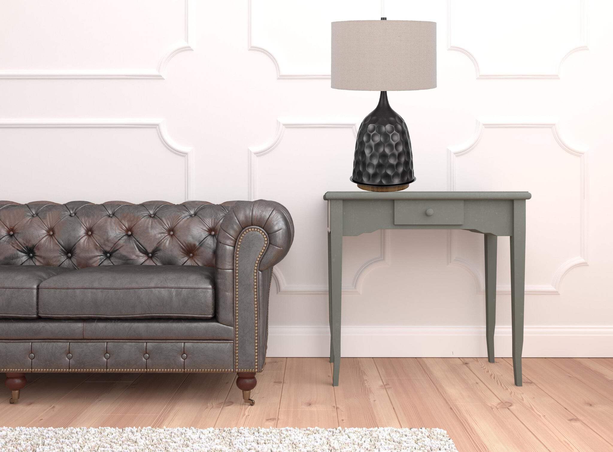 Homeroots Metal Table Lamp, 29 In. With Drum Shade, Gray & Brown, Model 524739