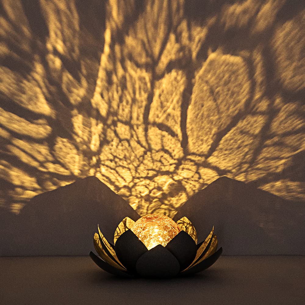 Huaxu Amber Crackle Globe Solar Lights - Gray Metal Lotus Garden Decor For Outdoor Use