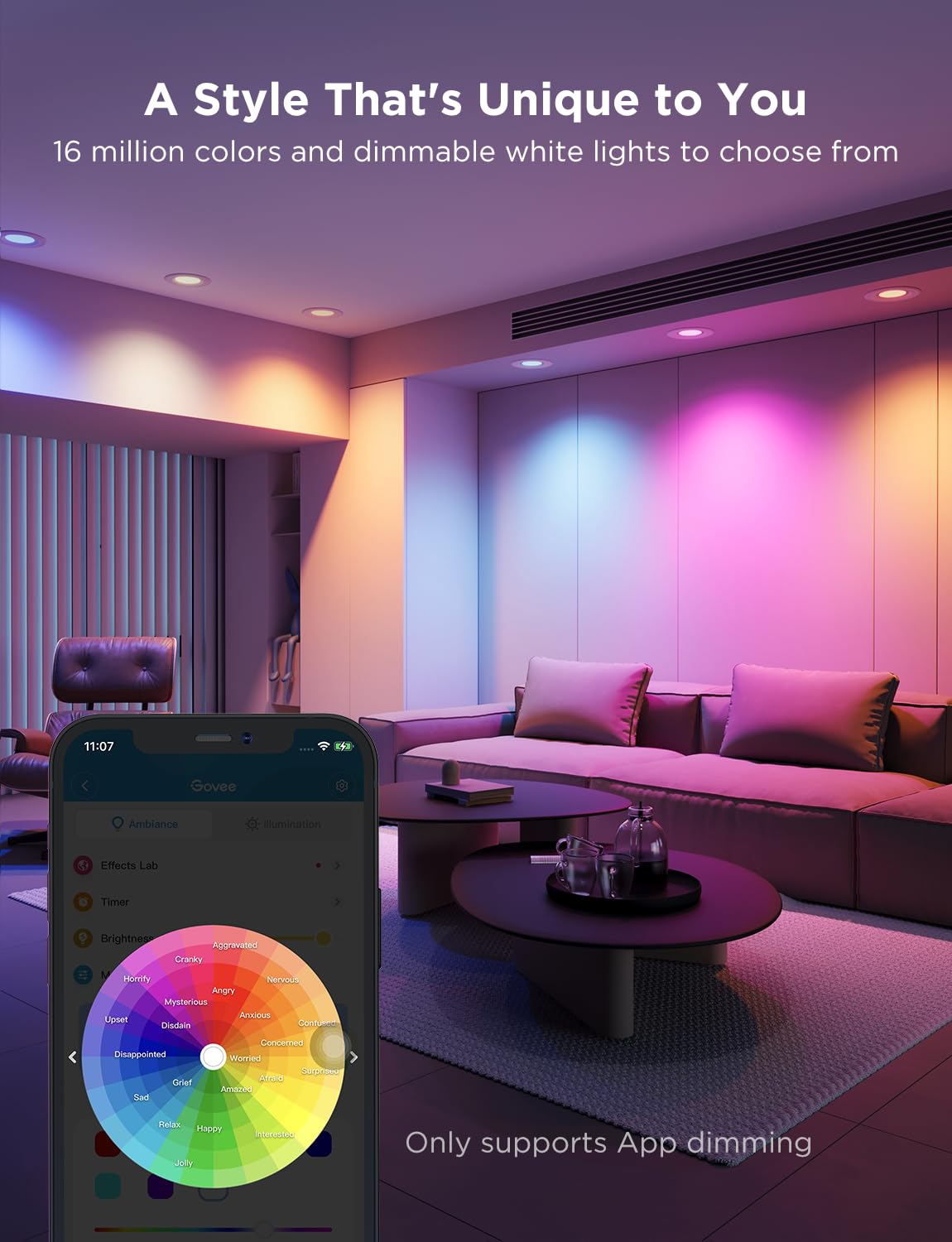 Govee Smart Retrofit Recessed Lighting 6 Inch, RGBWW Wi-Fi Bluetooth Can Lights, 1000 Lumens, 4 Pack, Model H601C
