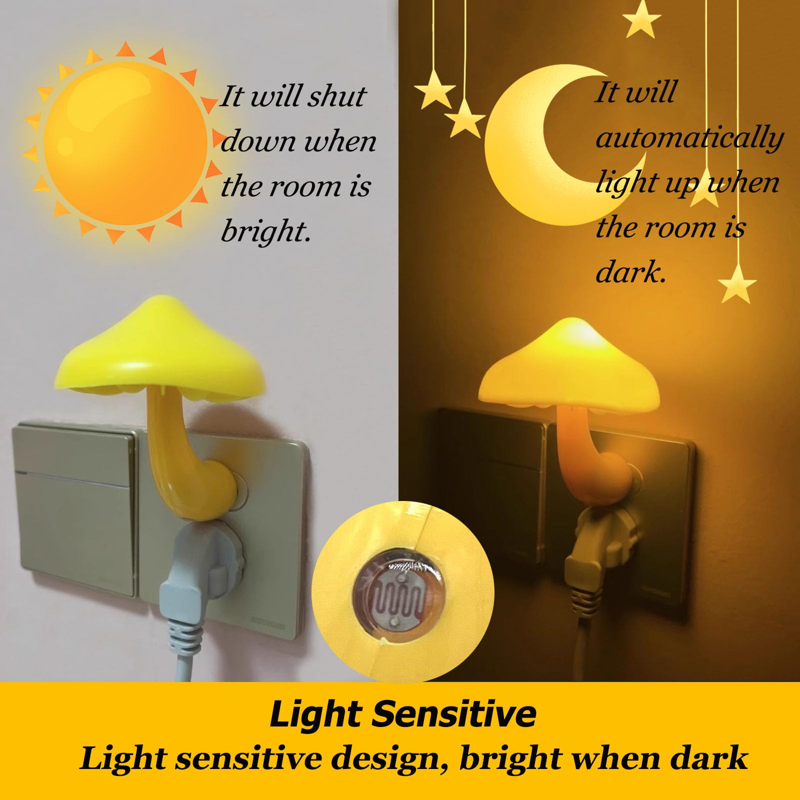 Esupport Mushroom-Shaped Led Night Light, Energy Saving, Yellow, Model Es-Lnh001, 50000H Lifespan, One Size