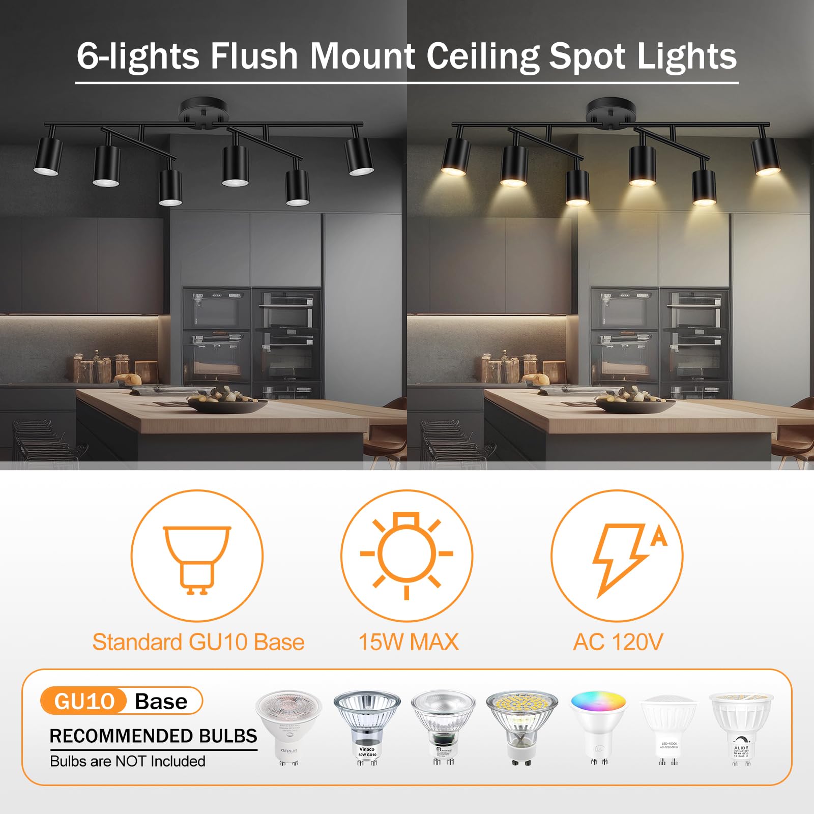 Black Track Lighting Kitchen, 6 Light Track Lighting Fixtures Ceiling Kit, 30'' Modern Flexible Ceiling Spotlight, Industrial Le