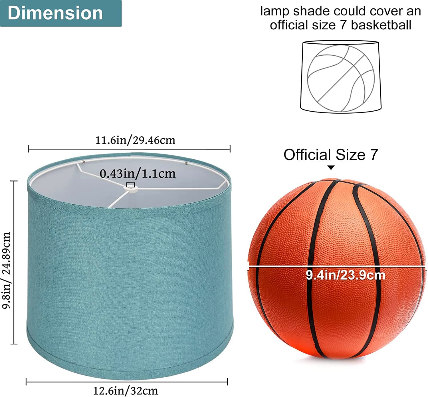 Lampshades Set Of 2, Blue Lamp Shades For Table Lamps, Floor Lamps, 11.6'' Top X 12.6'' Bottom X 9.8'' High, Fabric Drum Lampsha