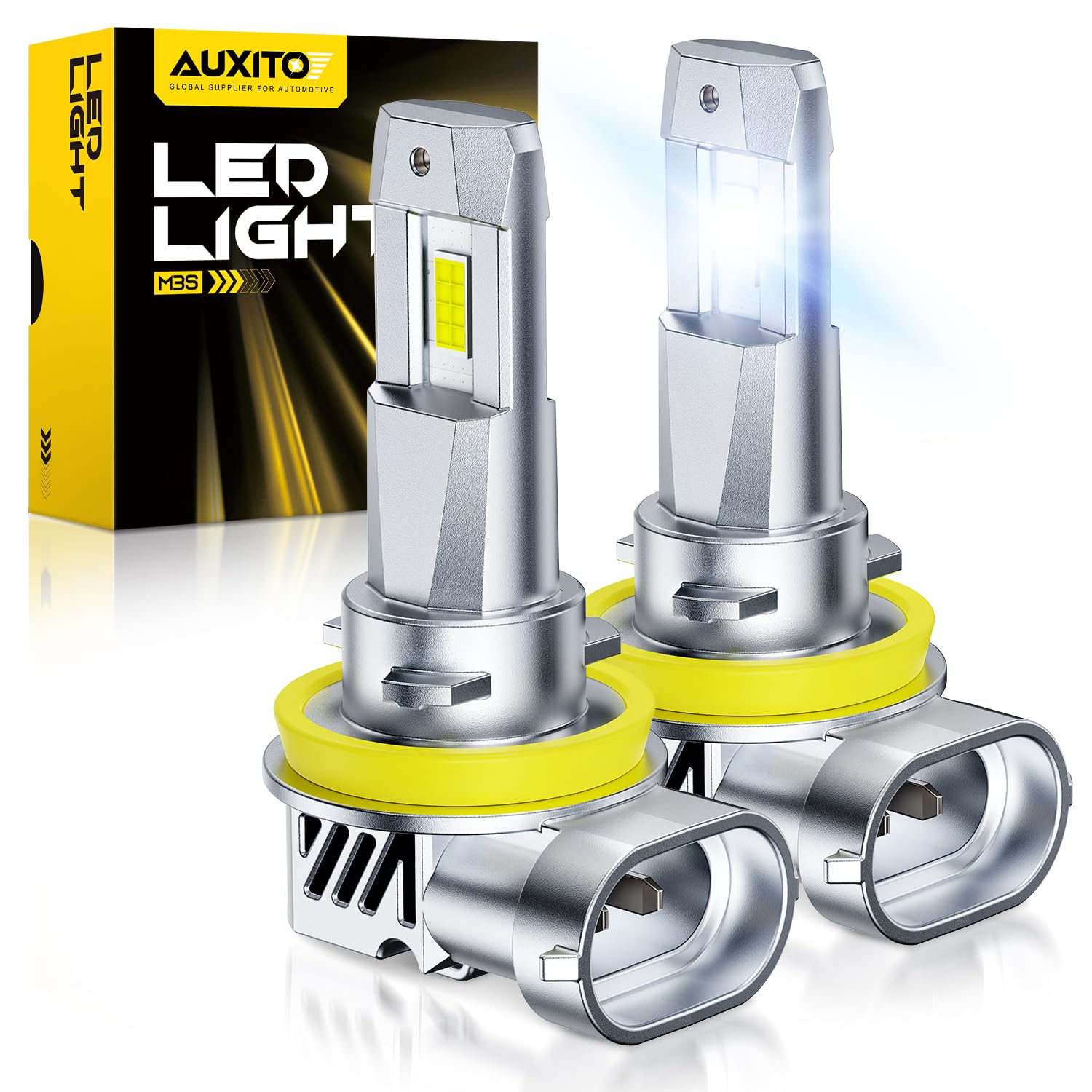AUXITO H11 H9 LED Bulbs, 40000LM 6500K White, Mini Size H11/H8/H16, Aluminum, Pack of 2
