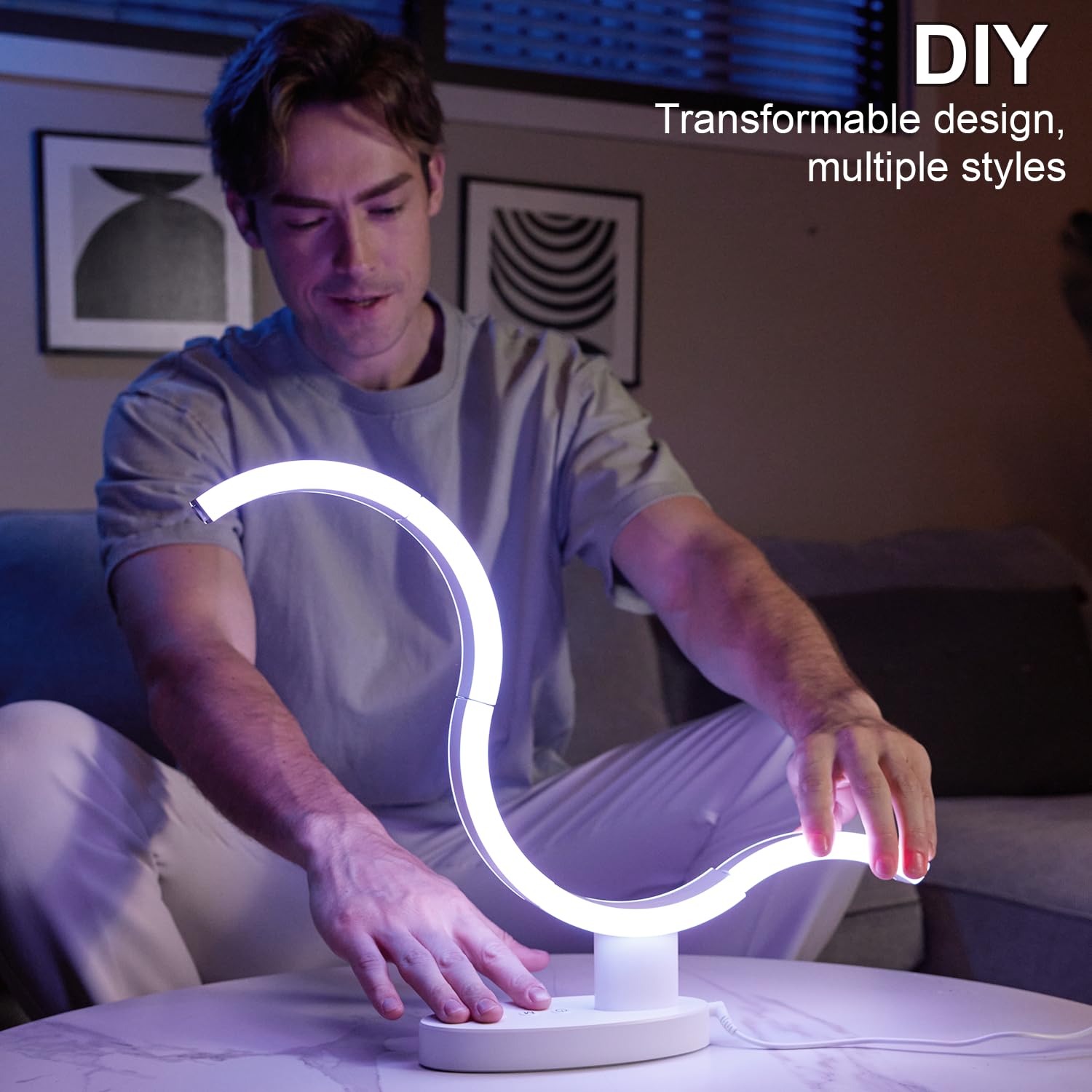 EPABINA Circular Small Nightstand Lamp for Bedroom with Remote Control, Warm White Transformable Bedside Led Table Lamp for Livi