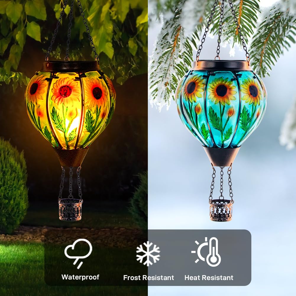 Starsoul Hummingbird Hot Air Balloon Solar Lantern With Candle Holder Glass Outdoor Solar Hot Air Balloon Flickering Flame Lamp