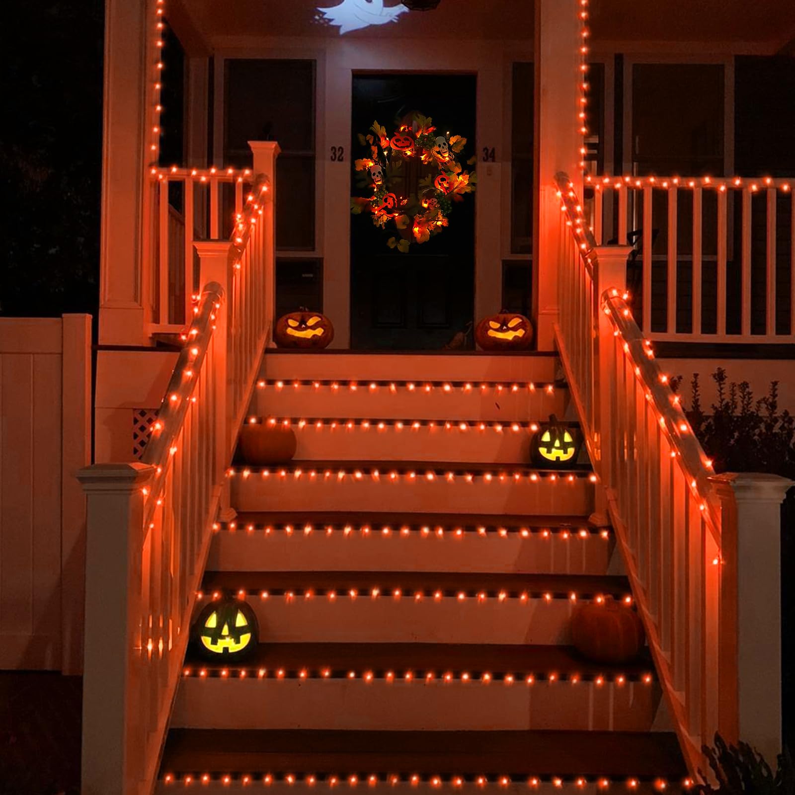 Yeguo Orange Lights For Halloween Outdoor, 165Ft 500 Led String Light Indoor, Green Wire Plug In