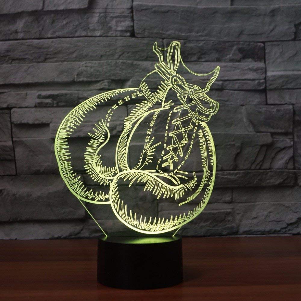 YTDZLTD 3D Boxing Gloves Night Light, 16 Colors, USB Powered, Remote Control, Acrylic, Black, Model 3DLP-1