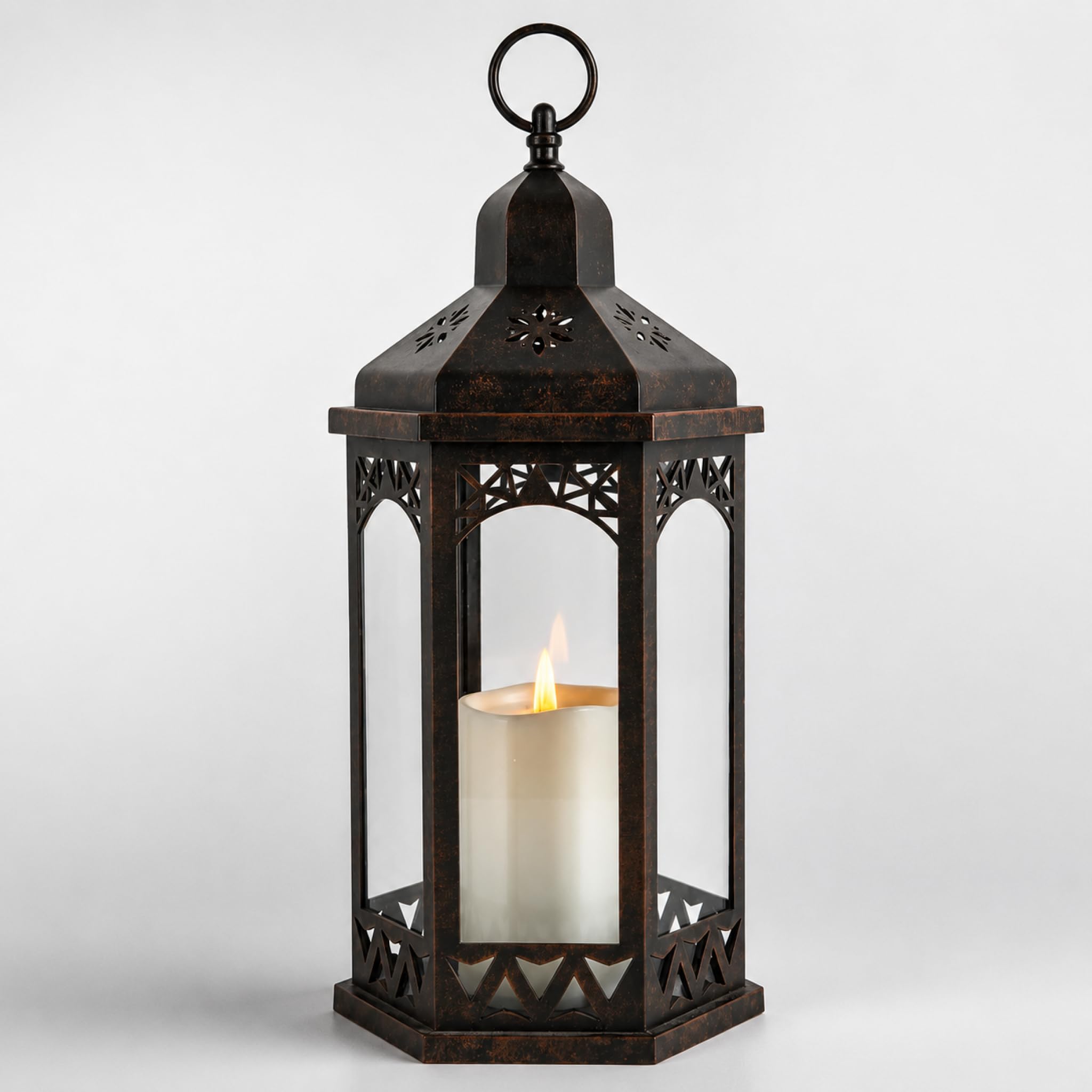 Candle Lanterns Outdoor, Lanterns Decorative Indoor for Porch with Flickering LED Candles, Hexagonal Battery Operated Lighting w