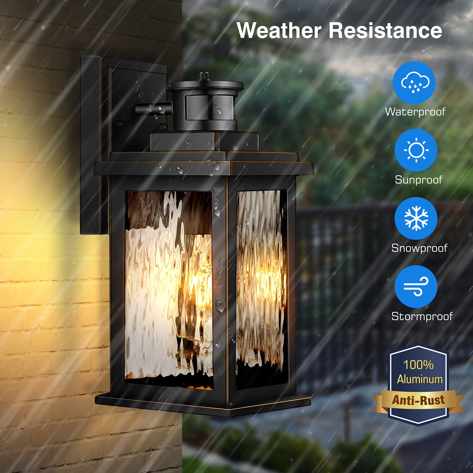 VIANIS Motion Sensor Outdoor Lights, Dusk to Dawn LED Fixture, Waterproof Black Lantern for Porch and Garage