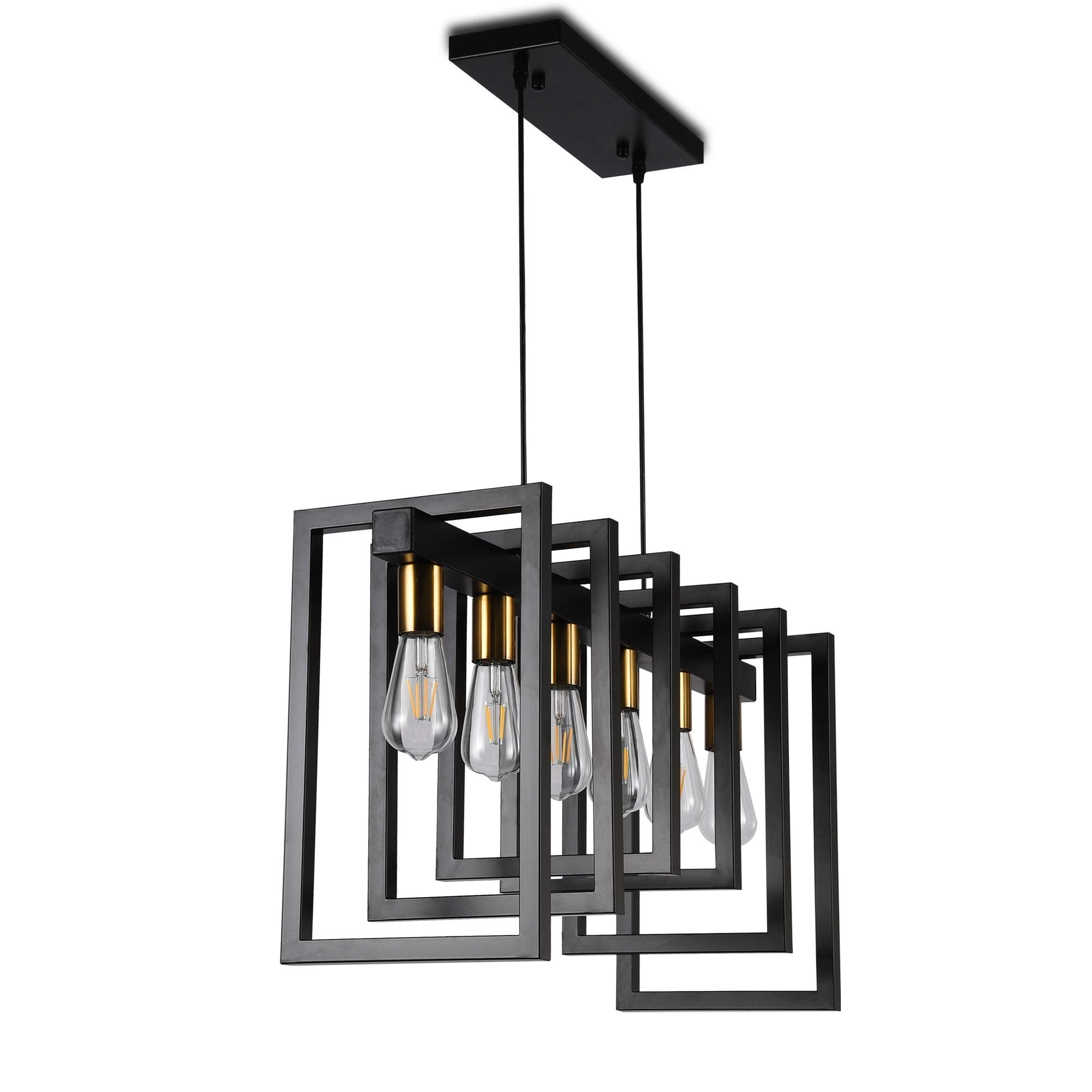 SomSom Kitchen Island Light Pendant 6-Light Industrial Chandelier Matte Black with Antique Brass Finish Model Y-D608U