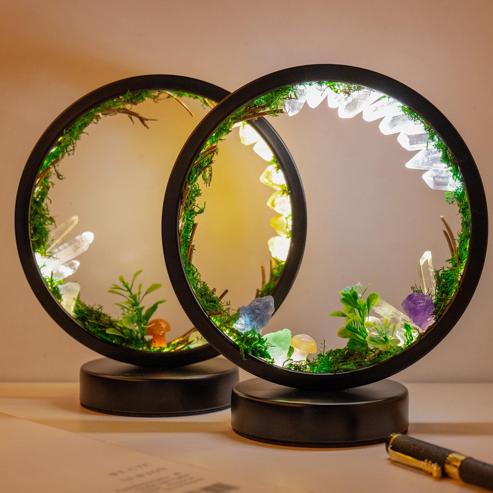 Runyangshi Citrine Night Light Lamp - Round Crystal, 3-Color Dimming, Forest Style - Ideal for Bedroom Home Decor & Gifts