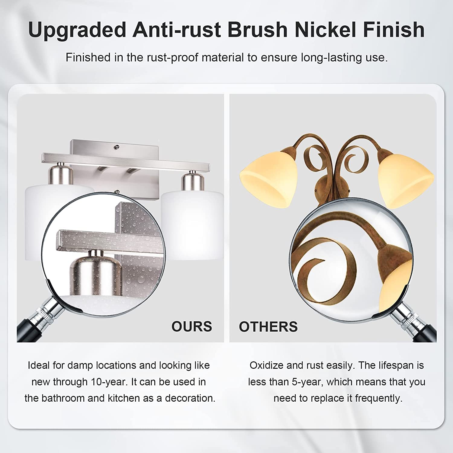 Dekang Bathroom Vanity Light Fixture Over Mirror With Brushed Nickel, Modern 2-Light Wall Sconces Lighting For Bedroom,Living Ro